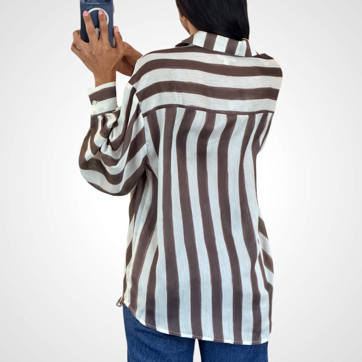 Mocha Striped Button-Up Shirt-2