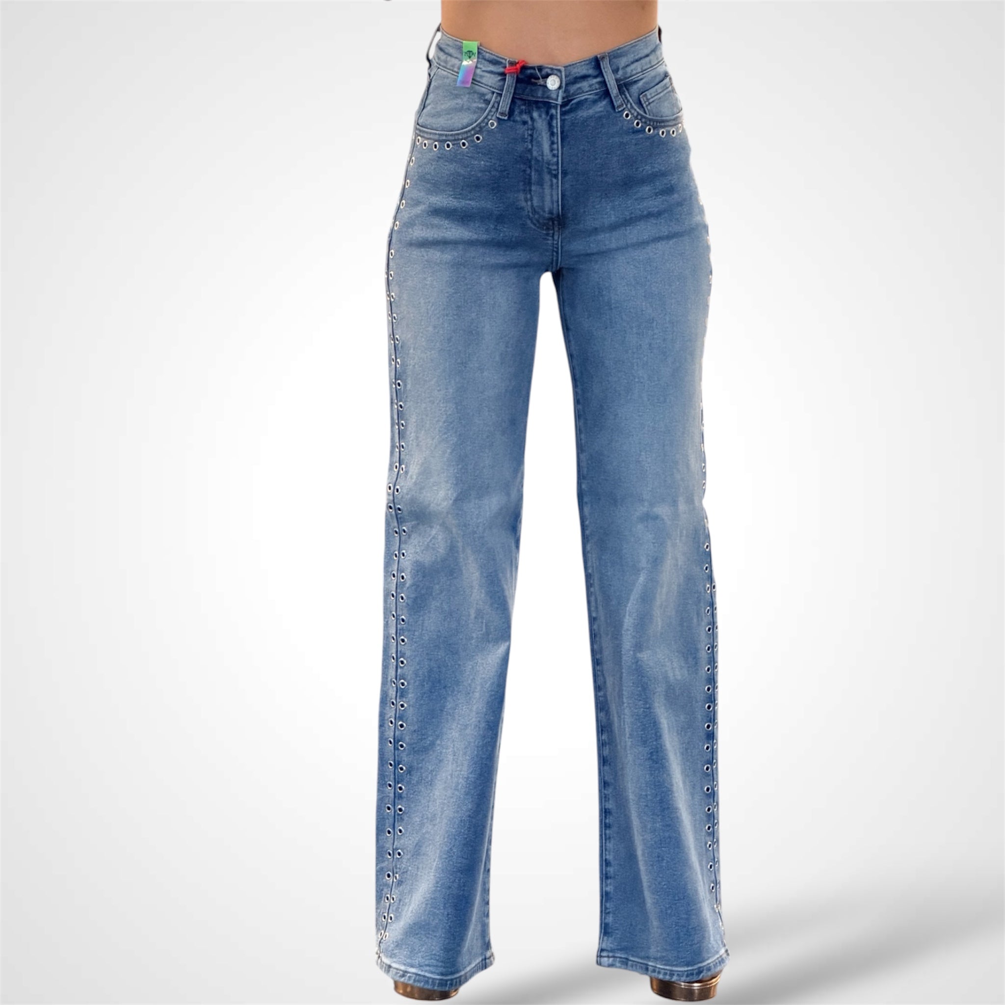 EYELET DETAIL WIDE LEG JEANS