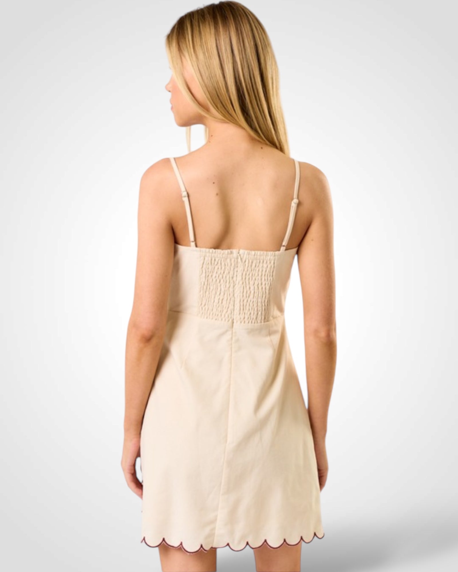 LINEN EMBROIDERY DETAIL MINI DRESS