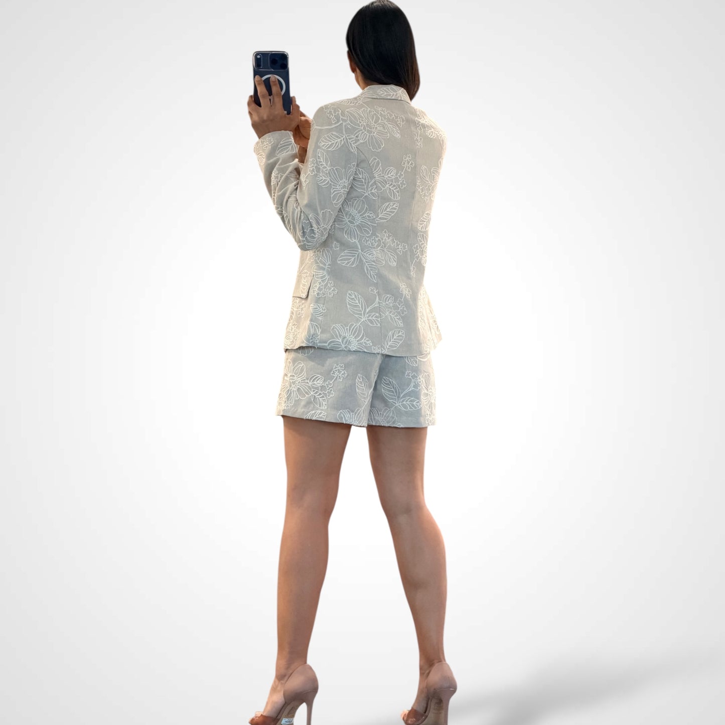 Embroidery Floral Long Sleeve Blazer & Shorts Set