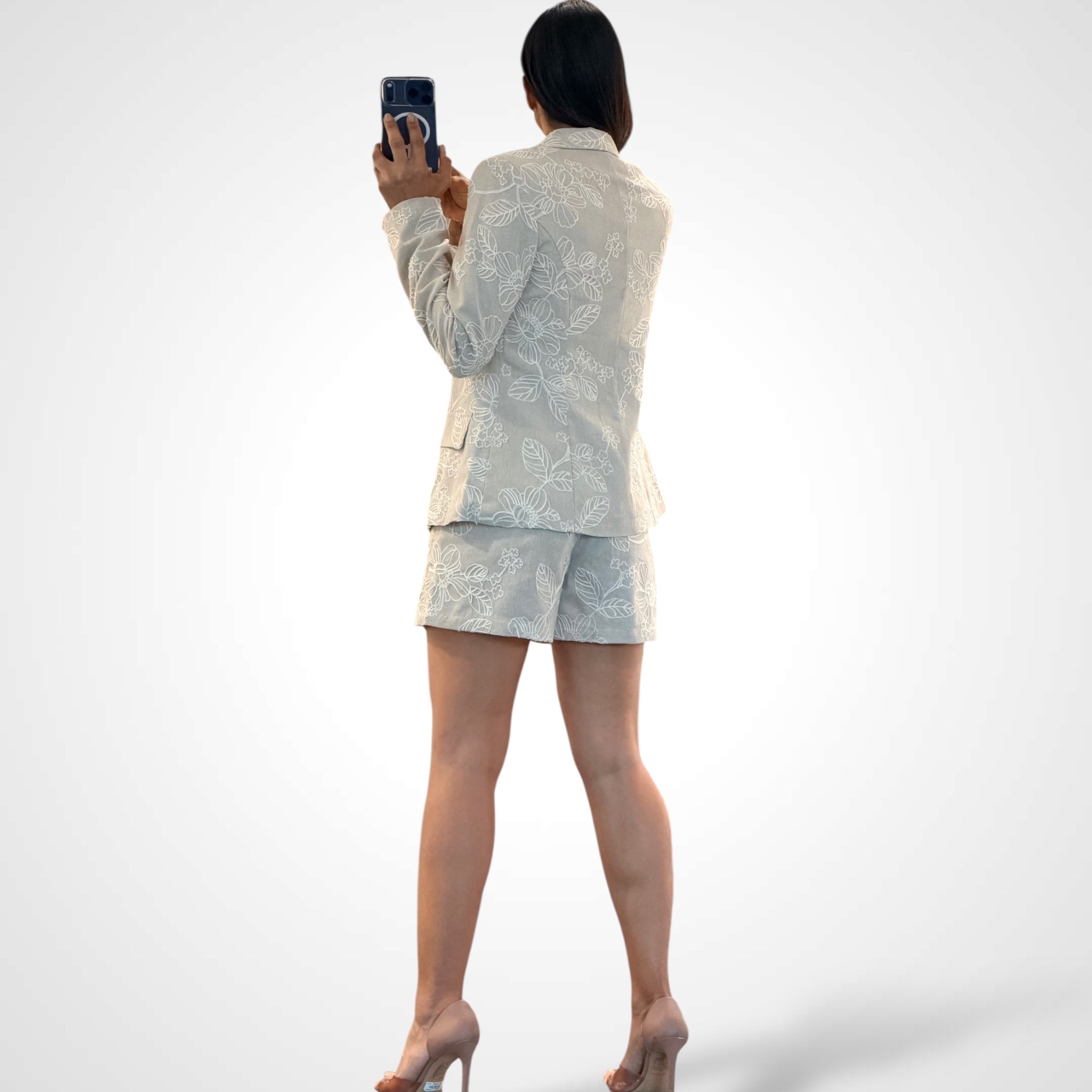 Embroidery Floral Long Sleeve Blazer & Shorts Set•-3