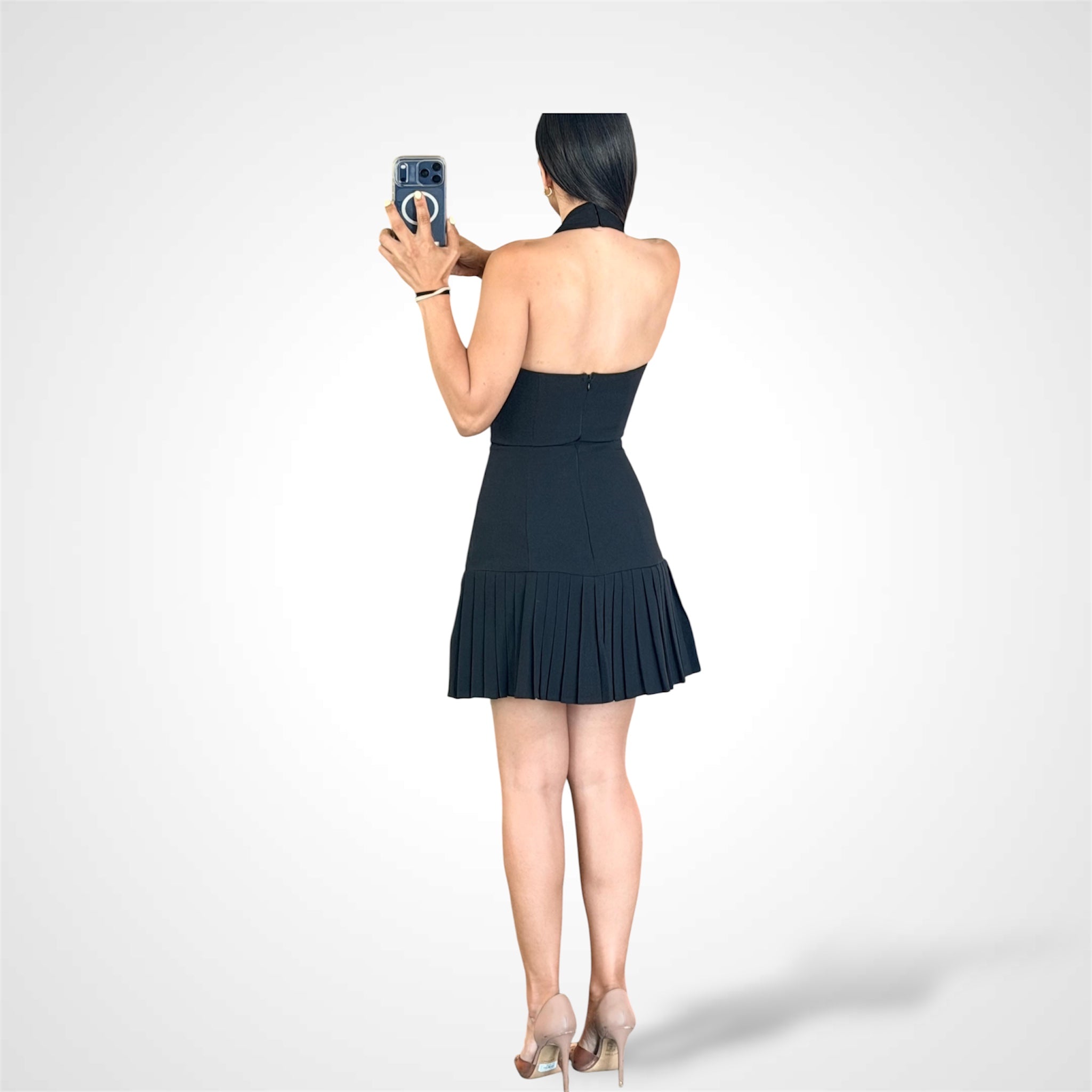 Pleated Halter Neck Mini Dress-3