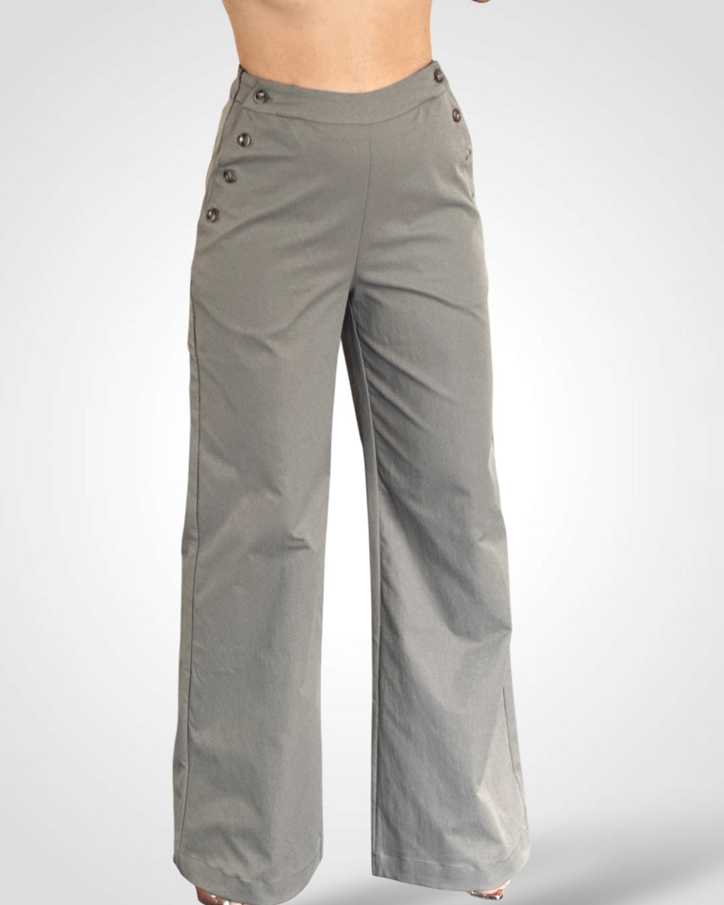 SIDE BUTTON PANTS WITH BACK POCKETS