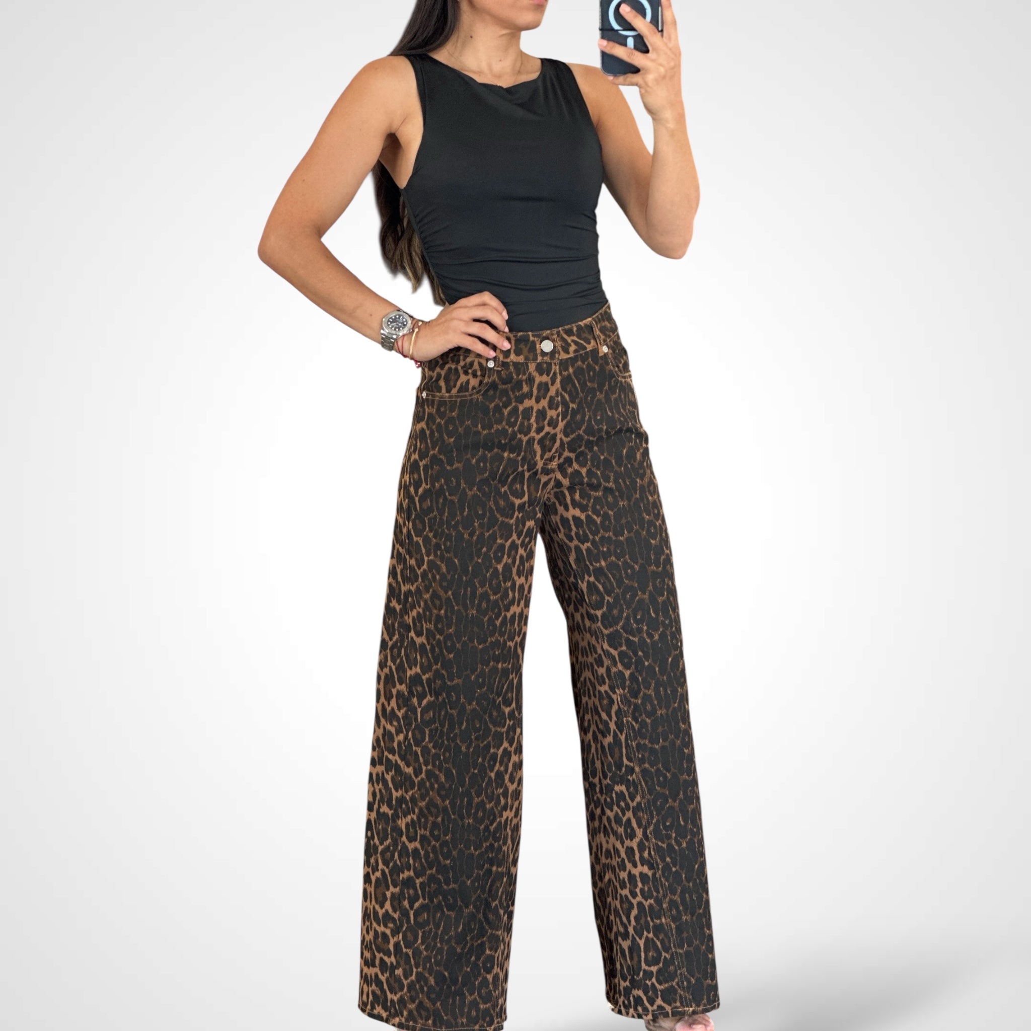 LEOPARD PRINTED DENIM PANTS