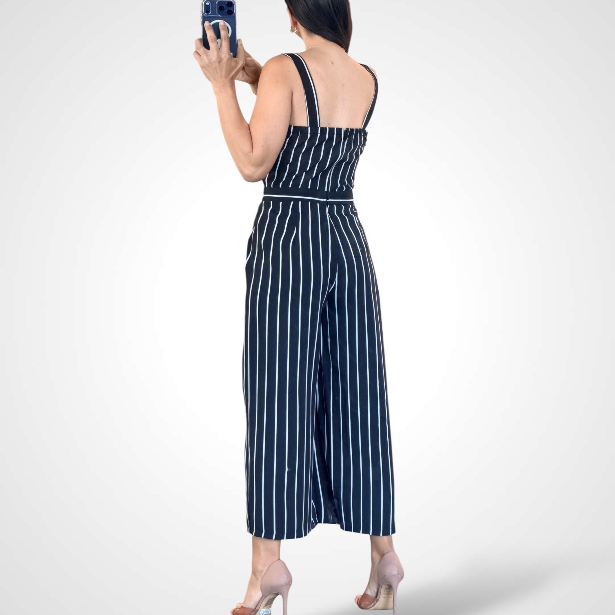 Midnight Black & White Stripes Jumpsuit•-3