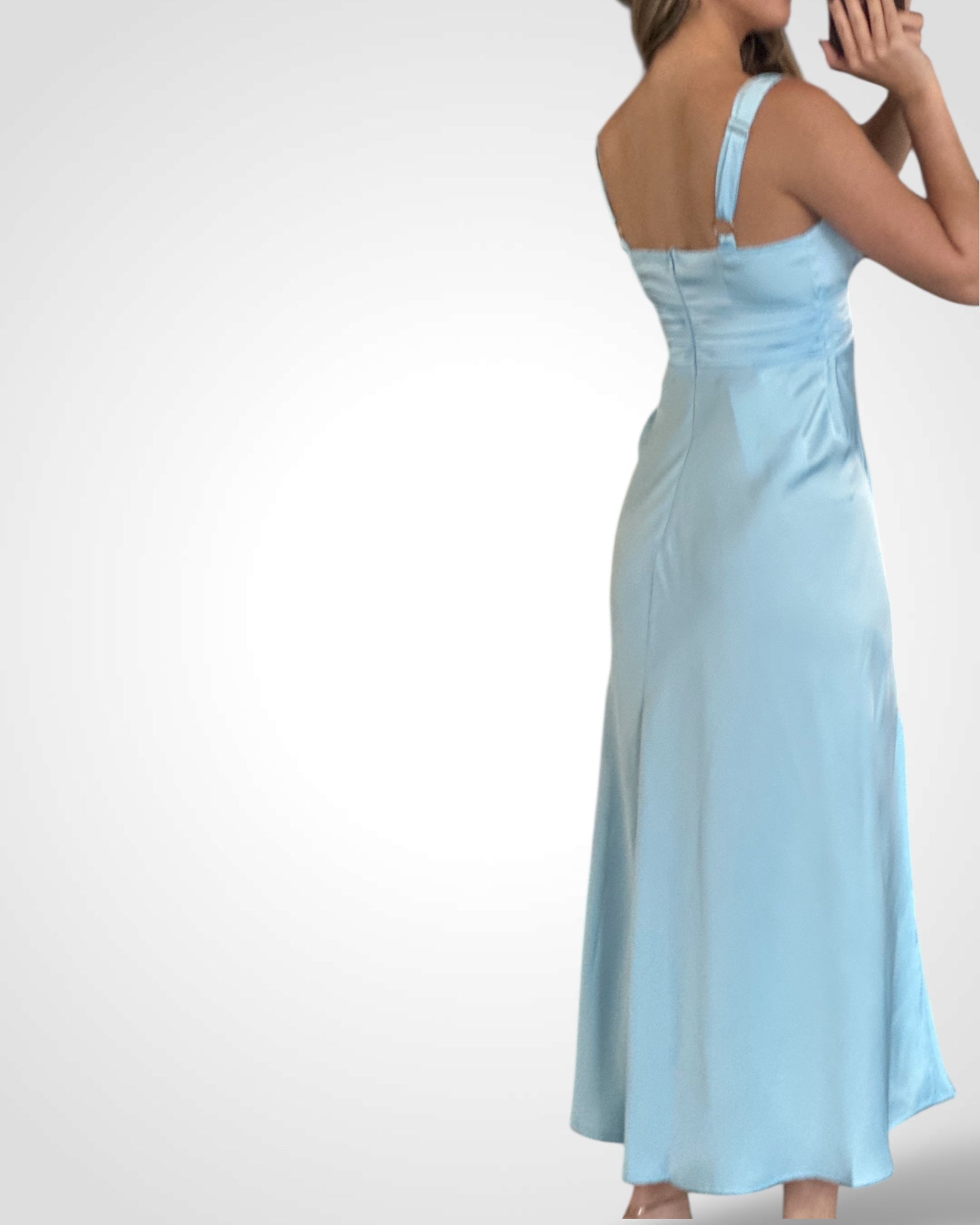 Satin Cami Pleated V-neck Maxi Dress