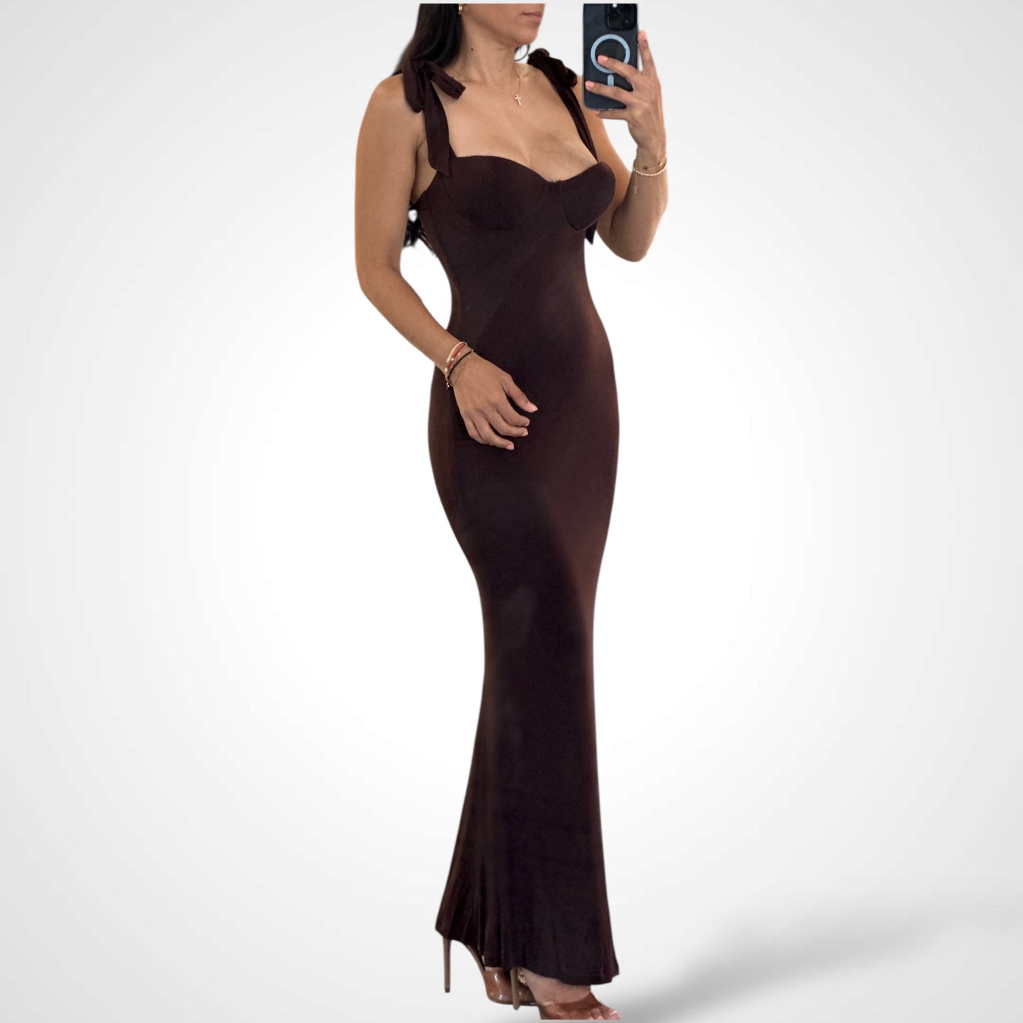 SLEEVELESS TIED STRAP MAXI DRESS