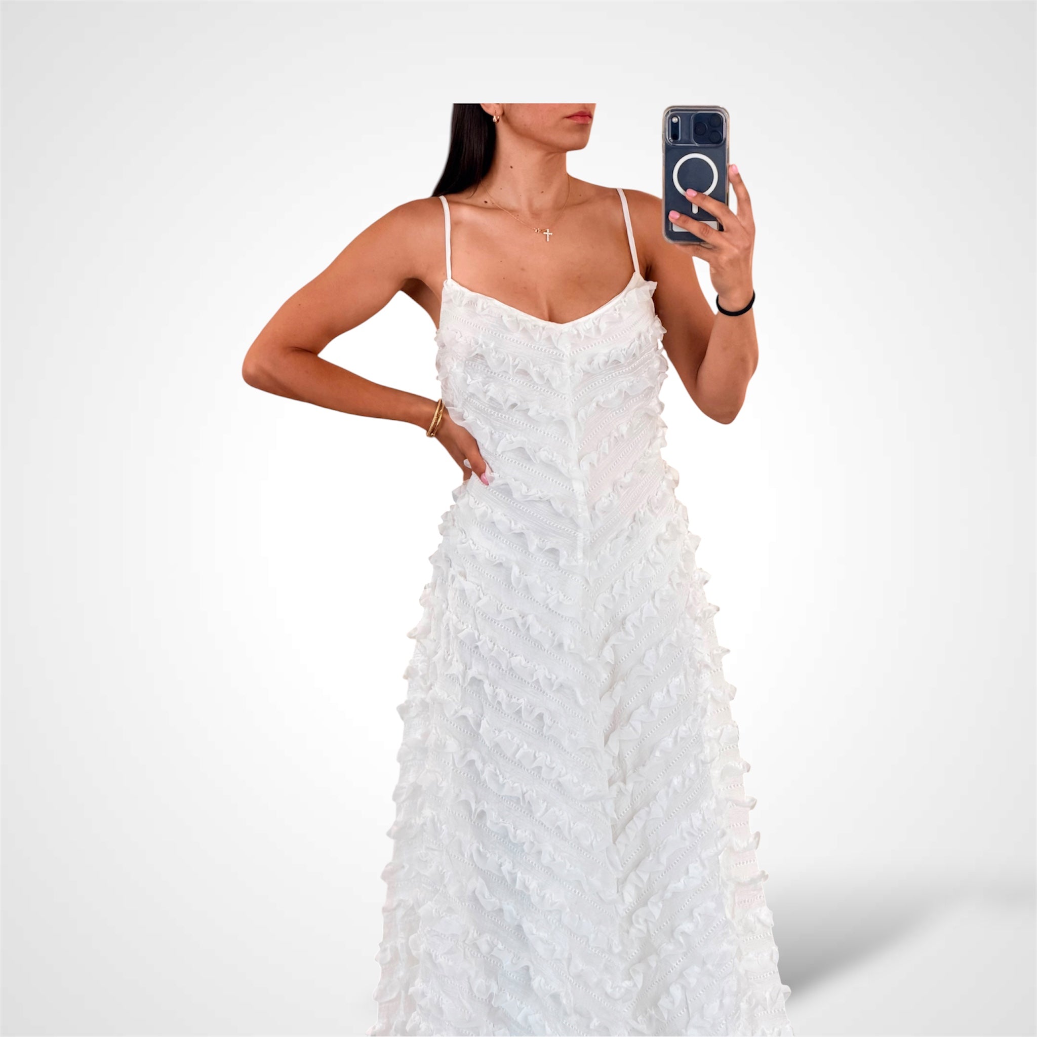 Ruffle Detail Flare Midi Dress-2