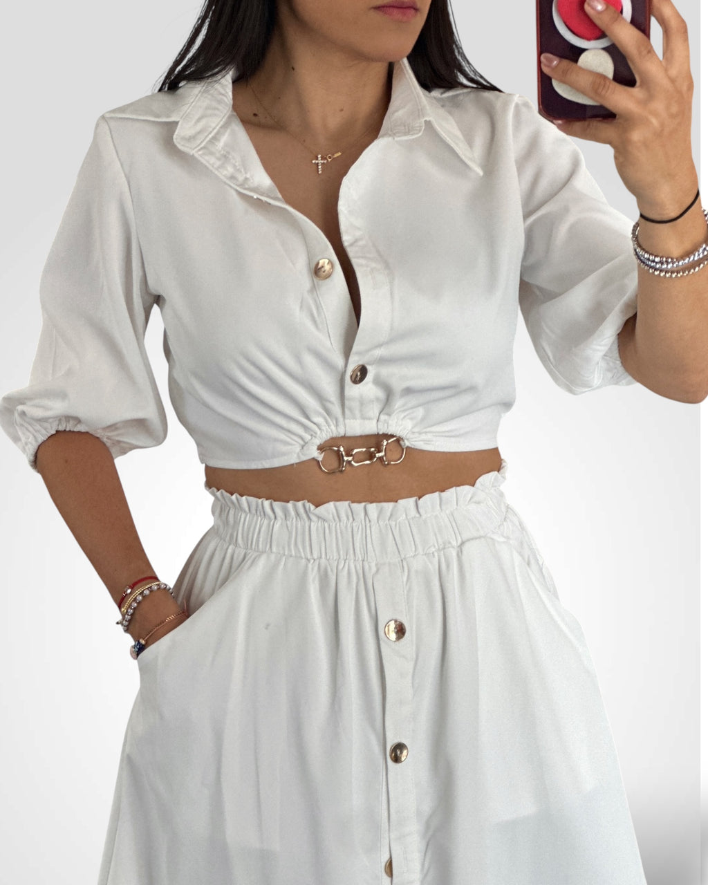 WHITE SOLID COLOR SKIRT SET