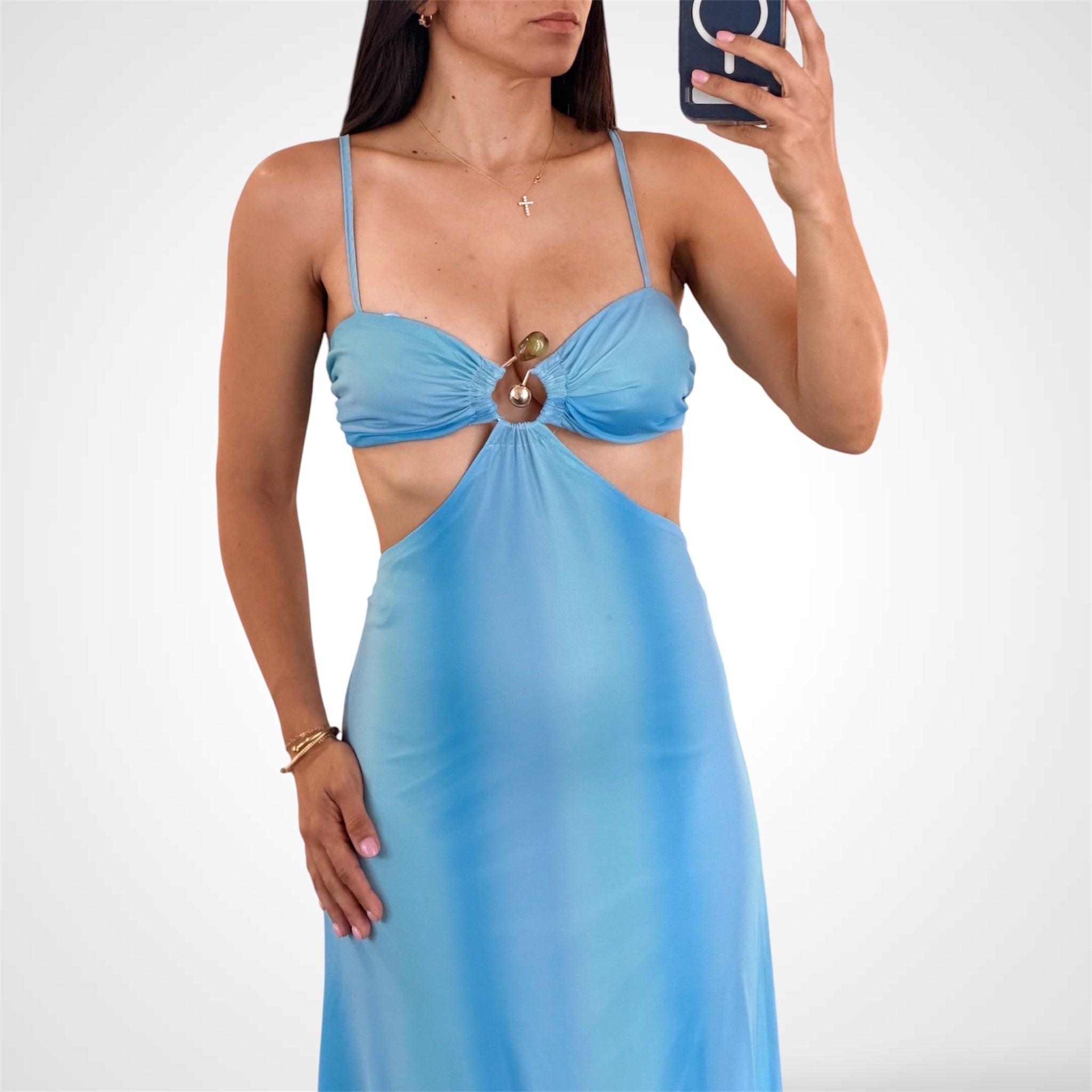 BLUE BANDEAU CUT-OUT MAXI DRESS-2