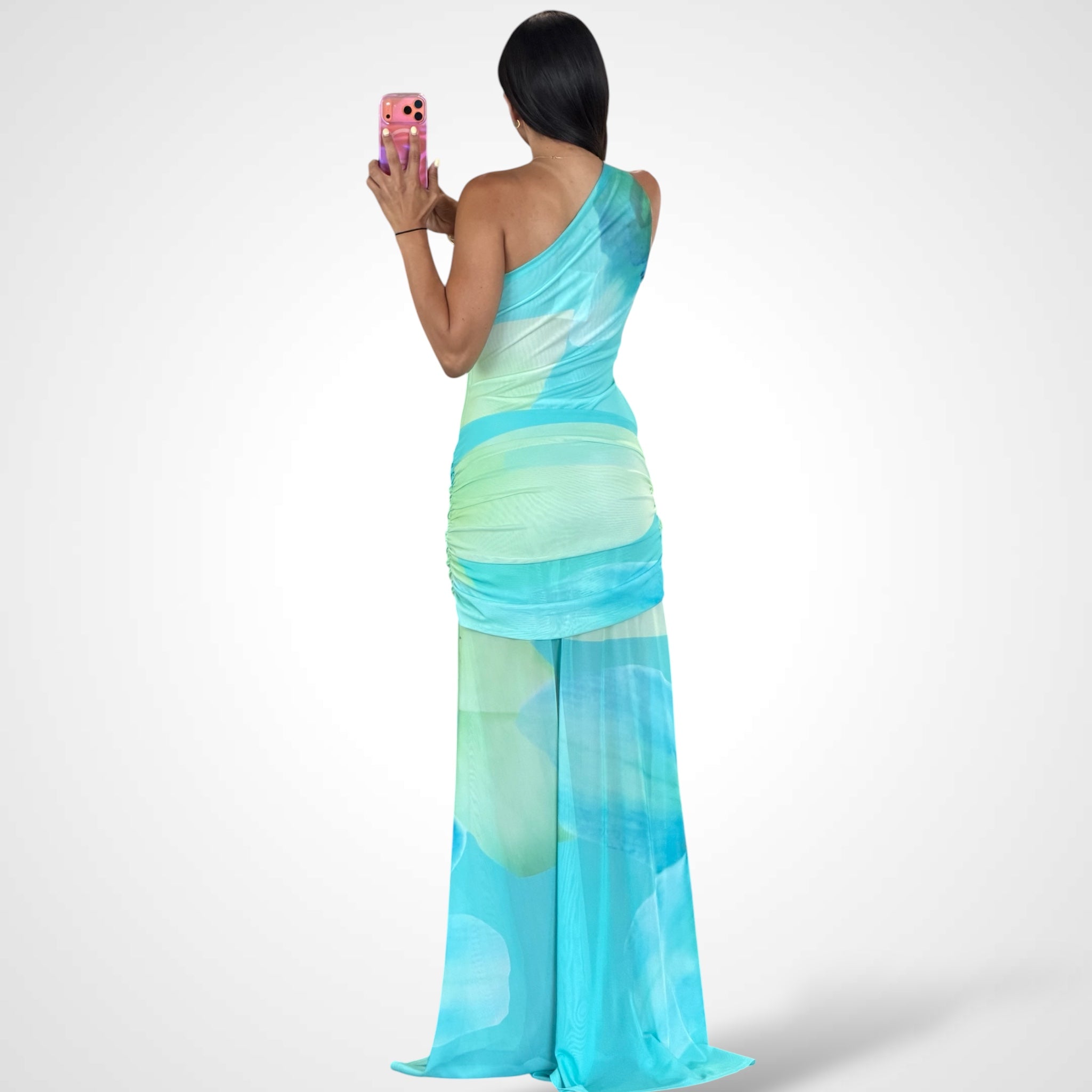 Bluegreen One Shoulder Dress-3
