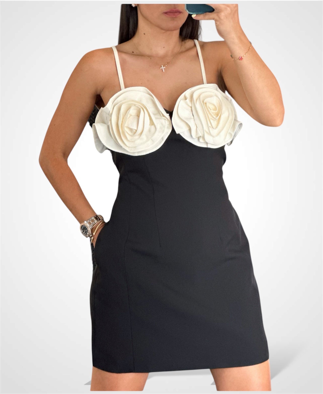 Ruffle Flower Mini Dress•