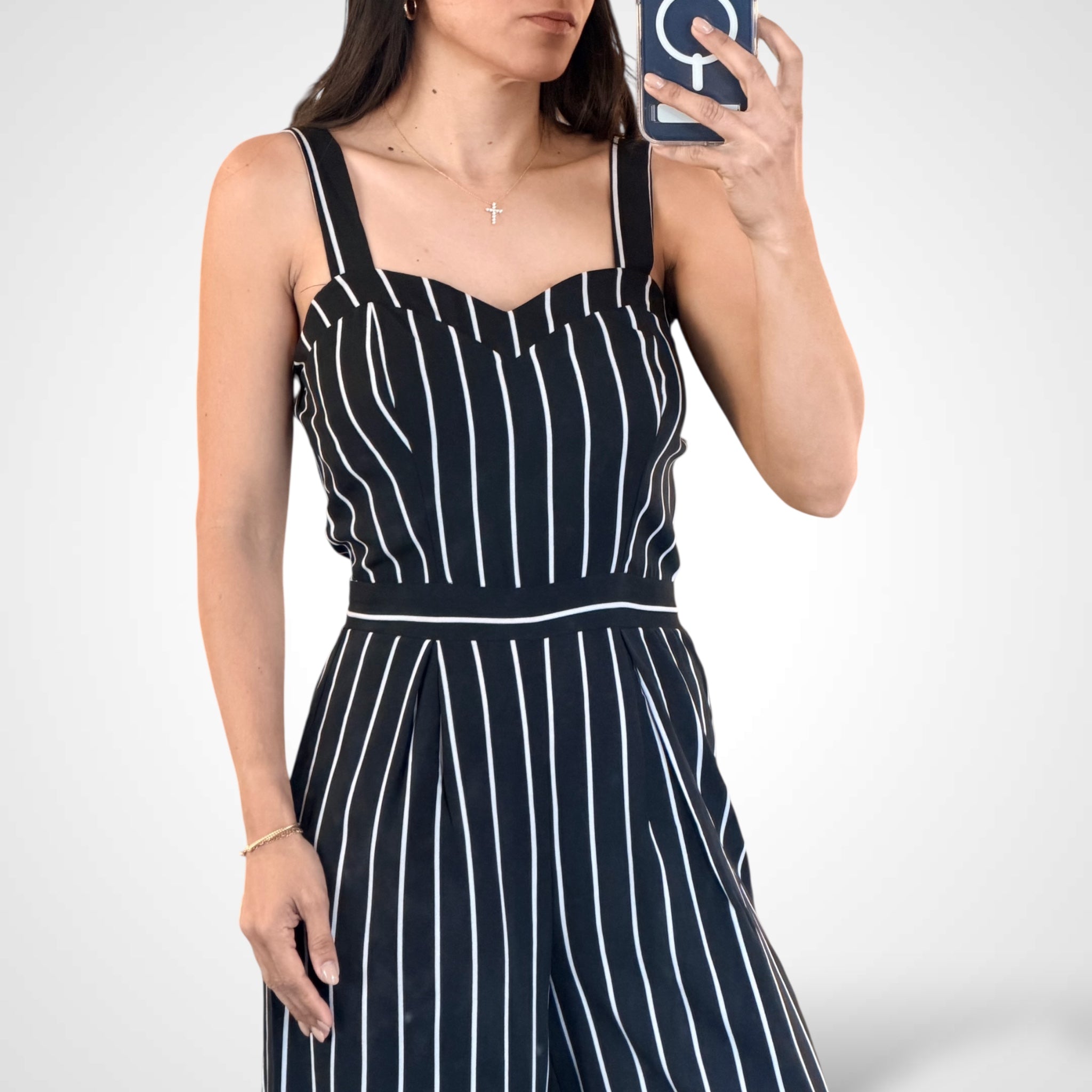 Midnight Black & White Stripes Jumpsuit•-2