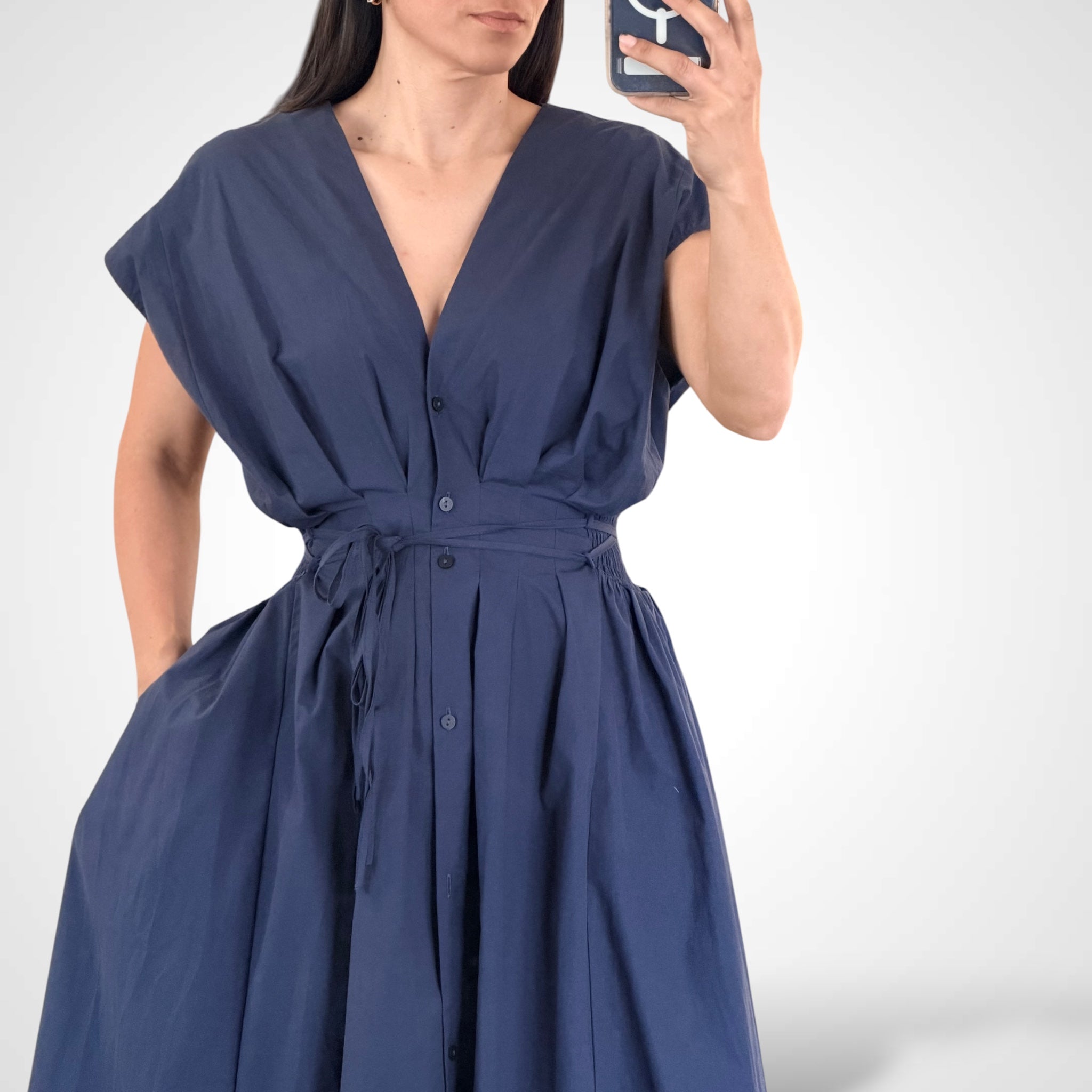 Waisted Pleat Midi Dress-2