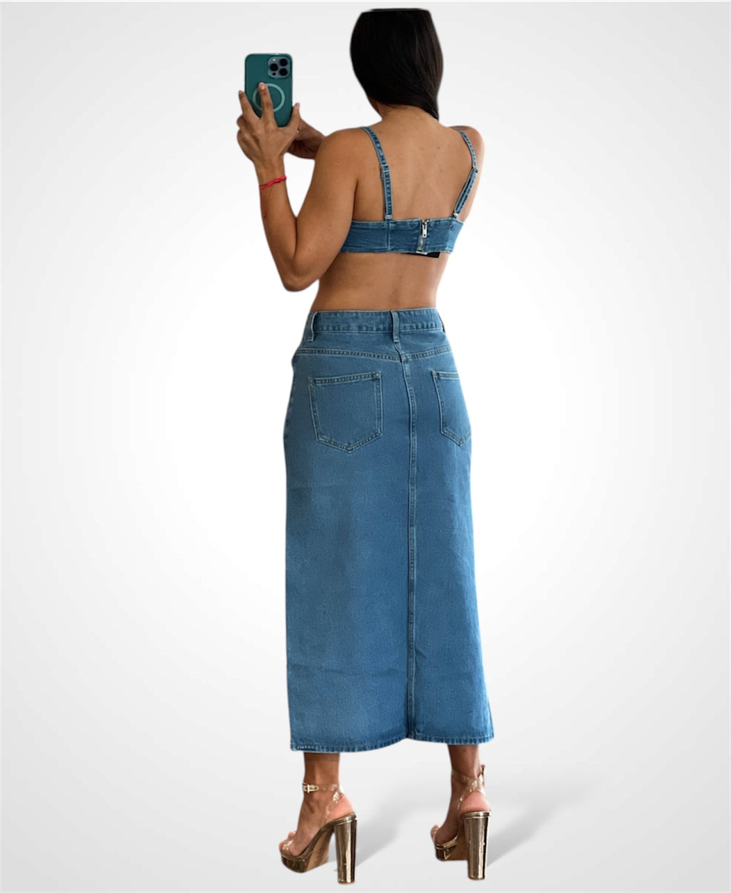 LONG DENIM SKIRT WITH OPE