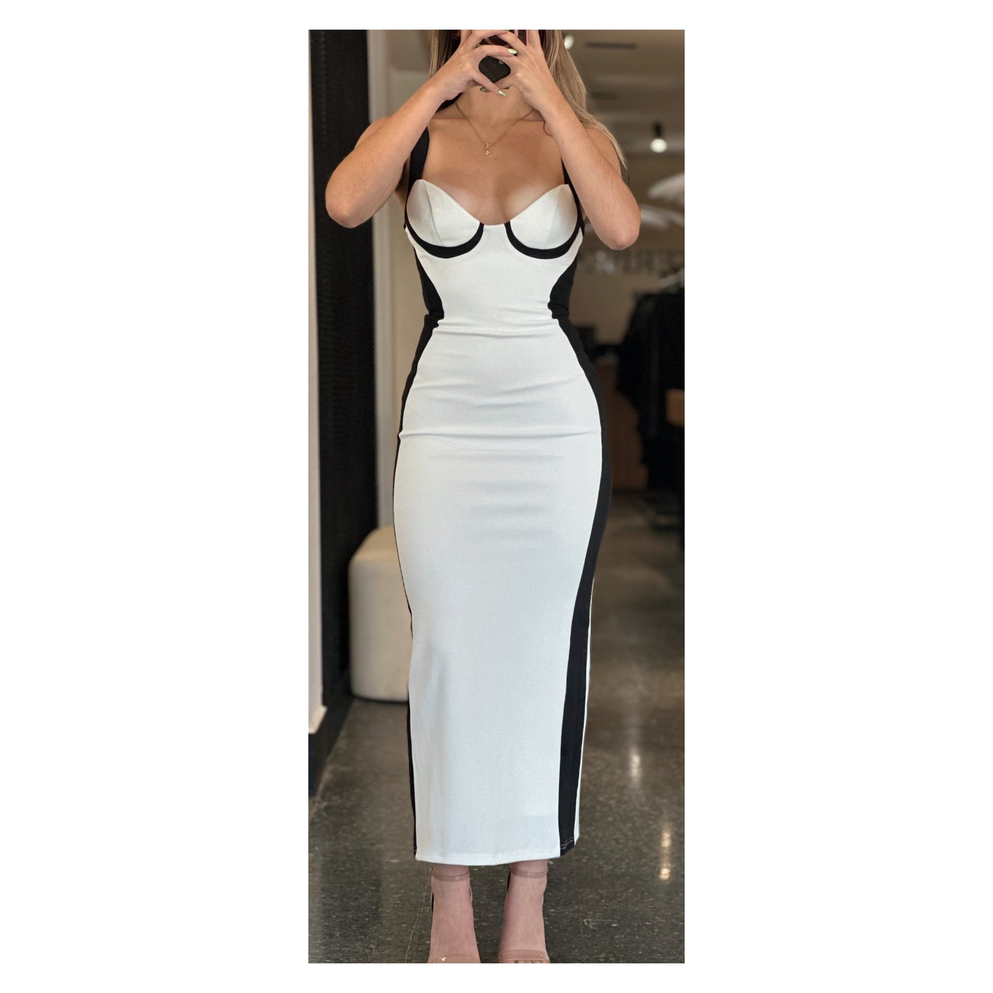 CONTRAST COLOR BODYCON MIDI DRESS