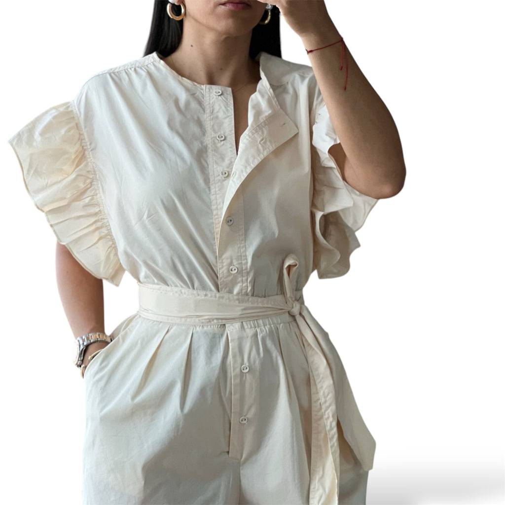 BIG RUFFLE SLEEVE ELASTIC WASITBAND JUMPSUIT