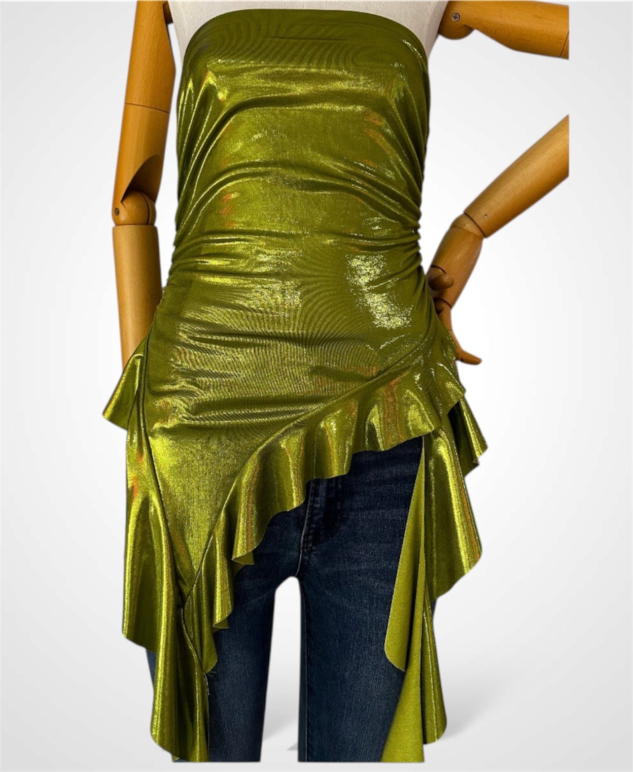 Moss Green Metallic Tube Top•-1