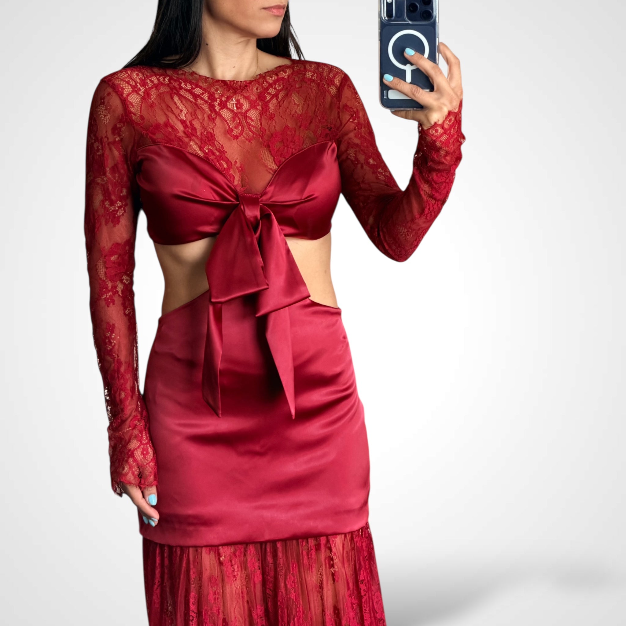 Satin Lace Combo Cutout Maxi Dress•-2