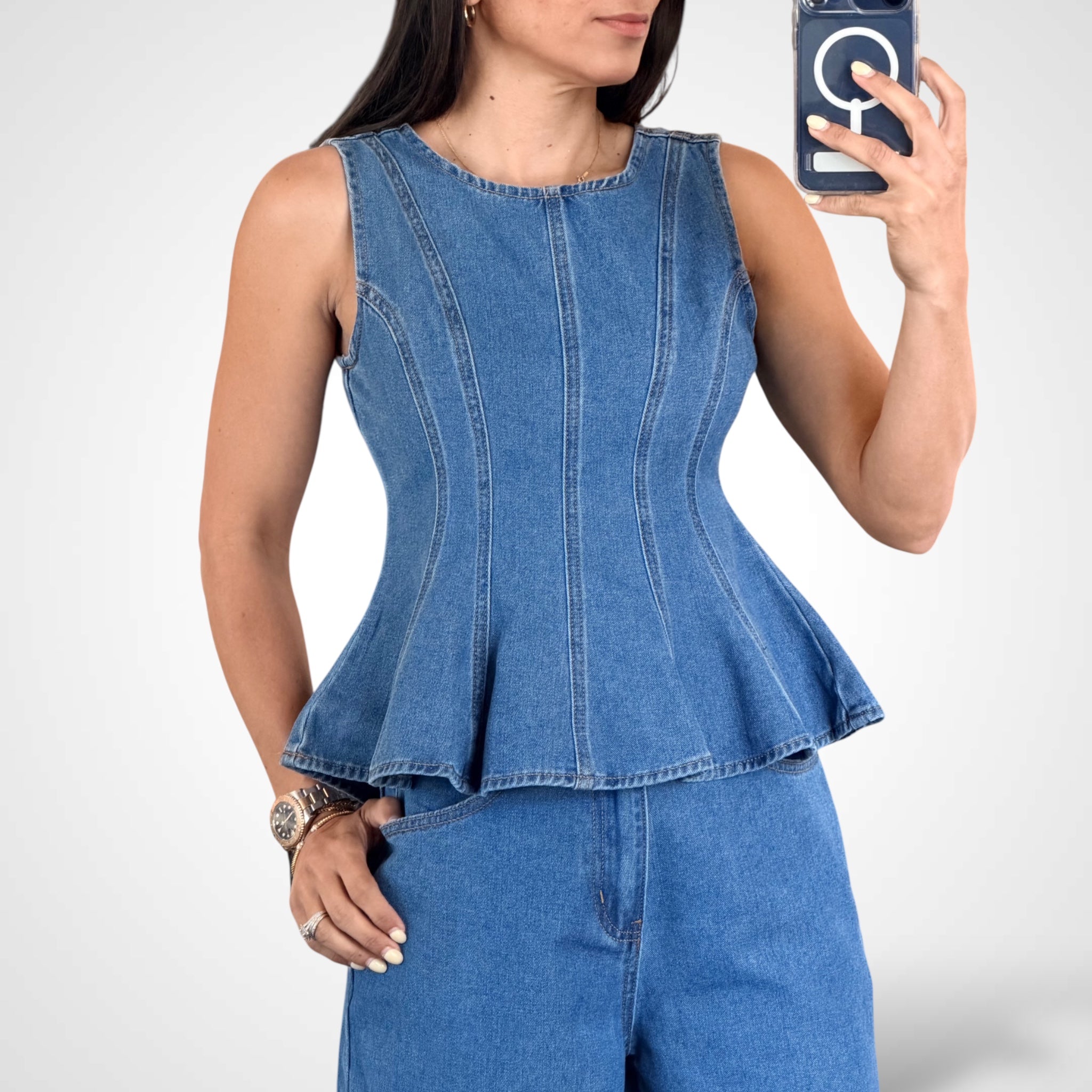 DENIM TANK TOP AND WIDE JEANS•-2