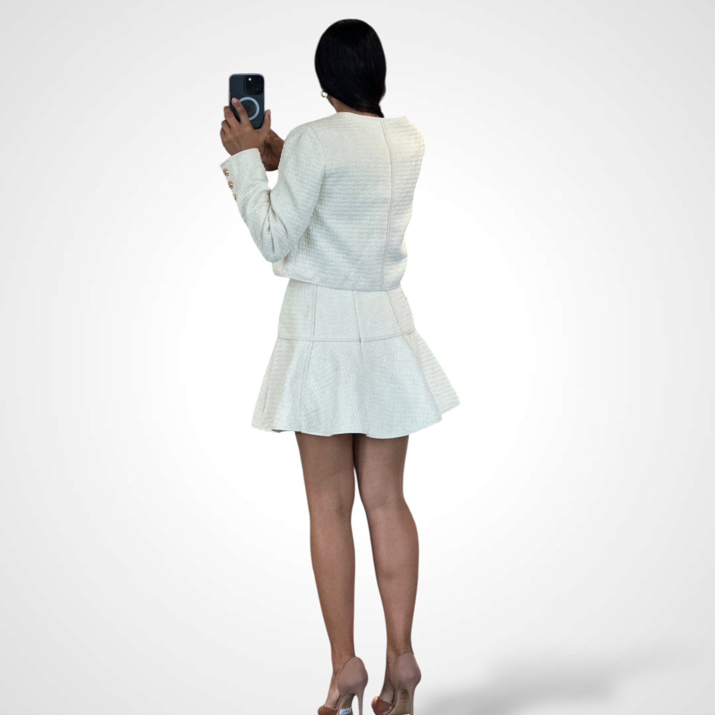 TWEED TEXTURED JACKET AND SKIRT SET