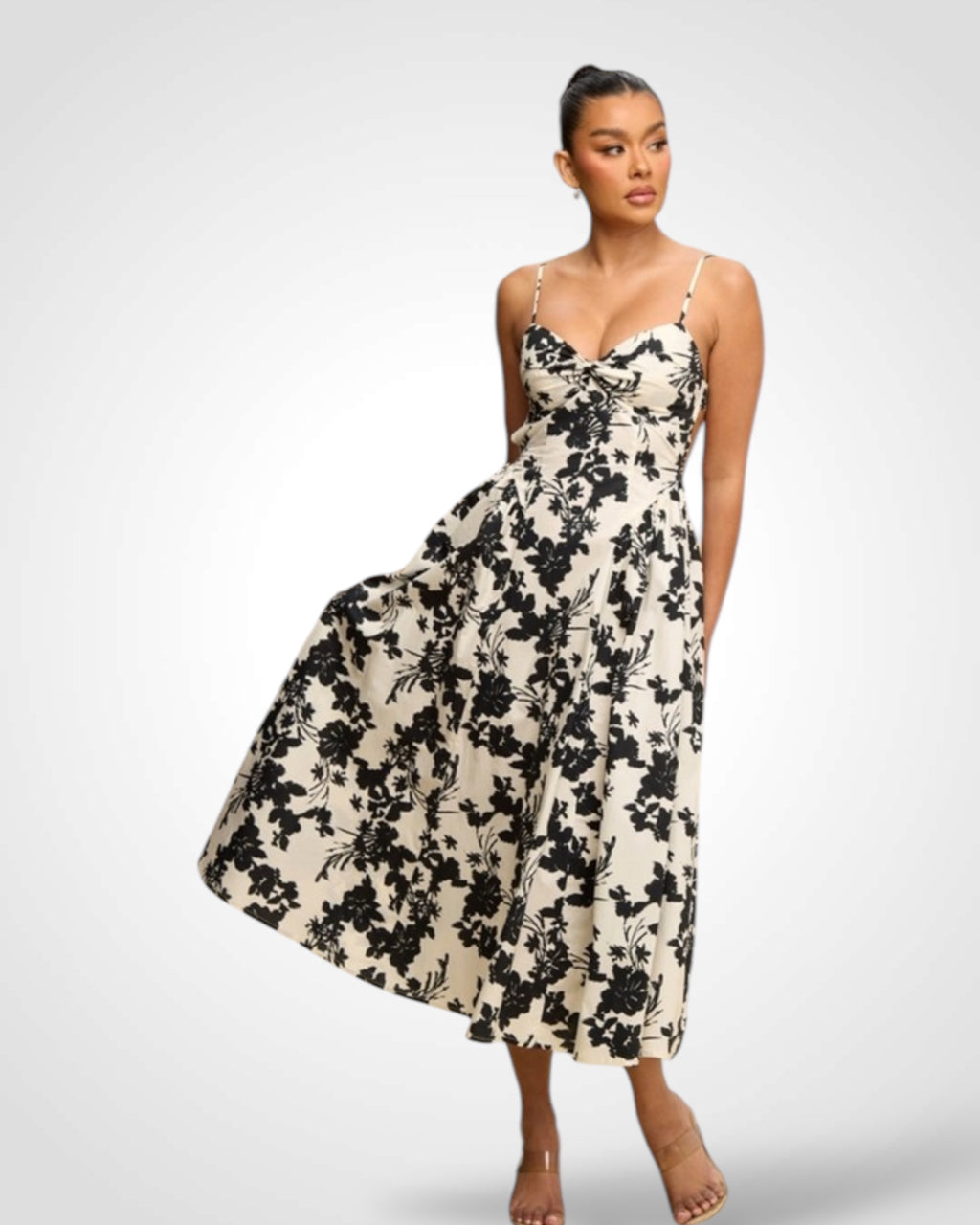 SJQ-BLACK FLORALS MIDI DRESS