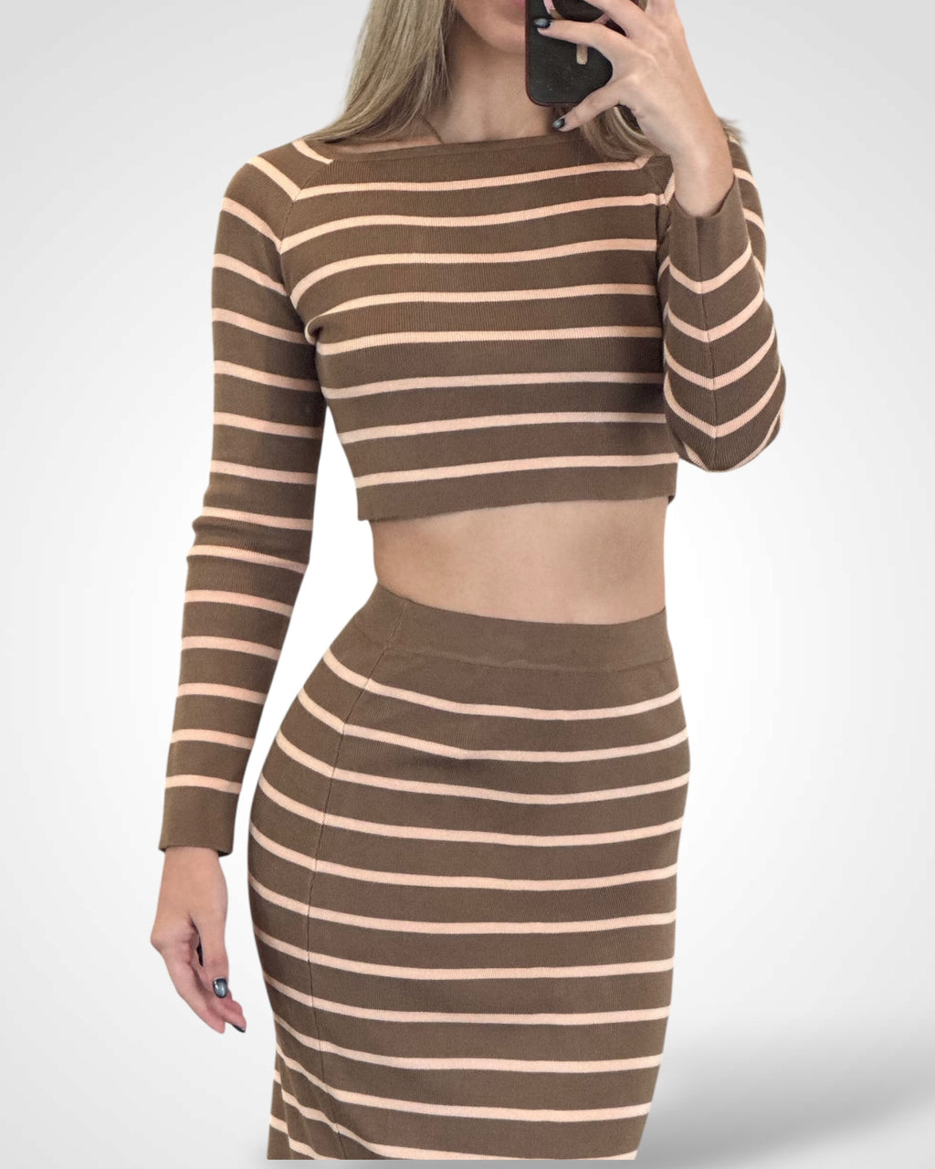 CROP TOP & ELASTIC WAIST MAXI SKIRT STRIPES SET