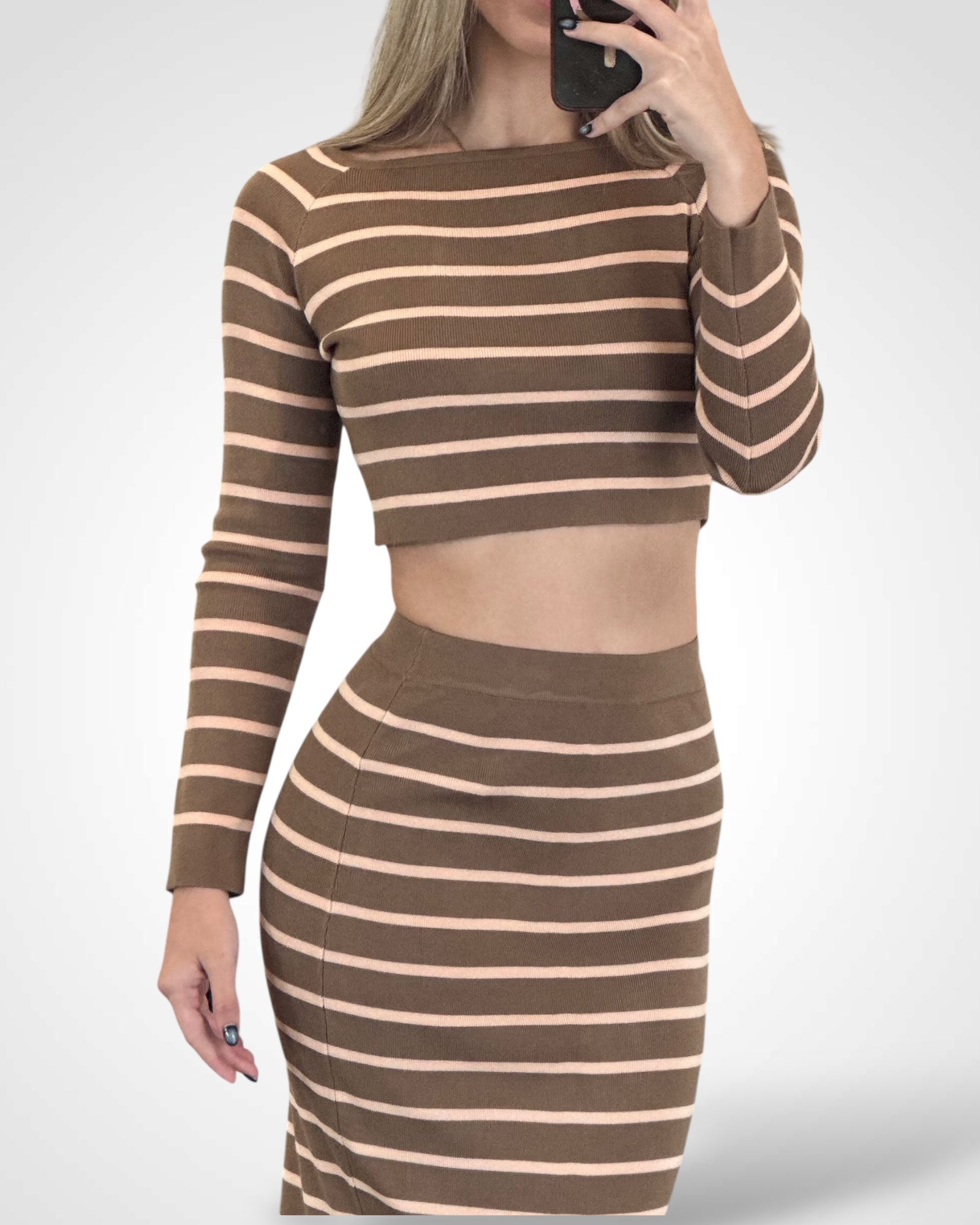 CROP TOP & ELASTIC WAIST MAXI SKIRT STRIPES SET•-5