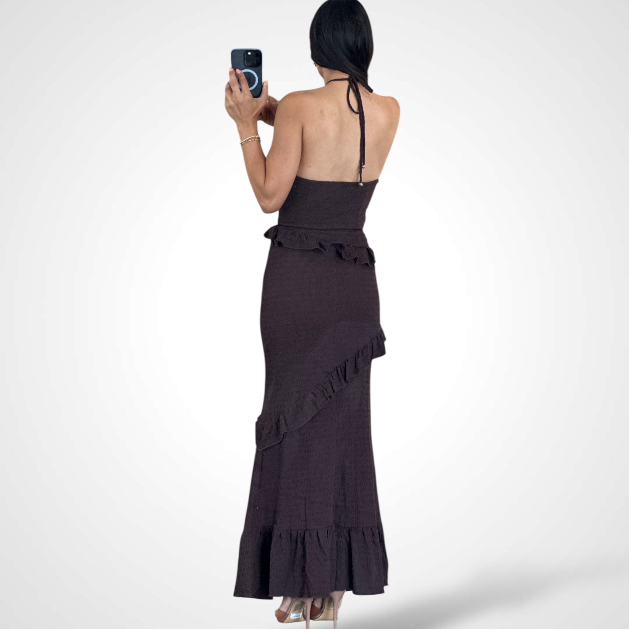 Brown Crinkle Maxi Dress