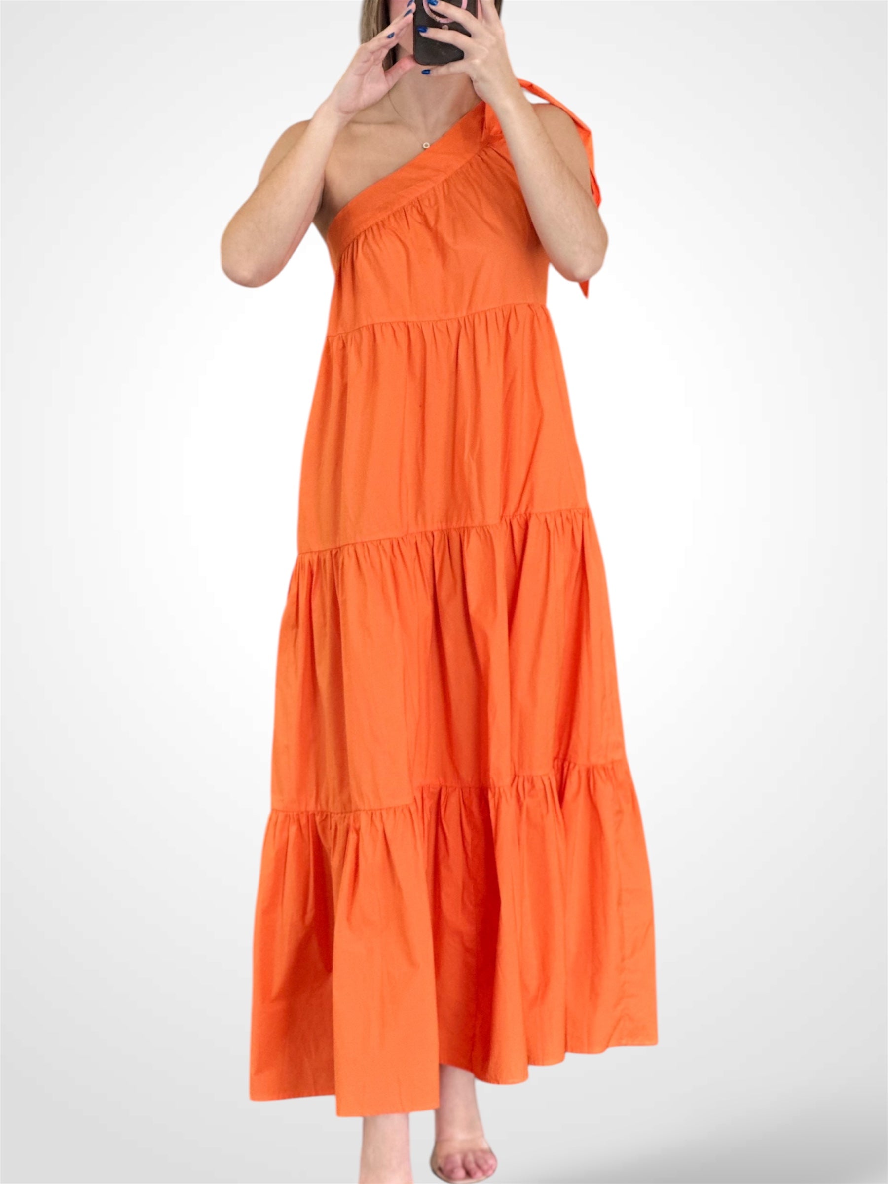 ONE SHOULDER TIERED POCKETS MAXI DRESS•-1