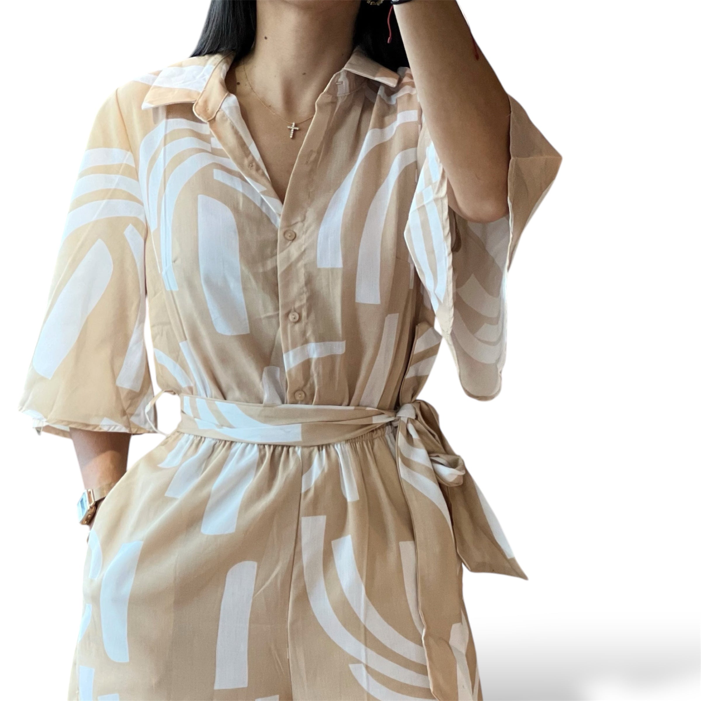 Beige Abstract Jumpsuit•-2