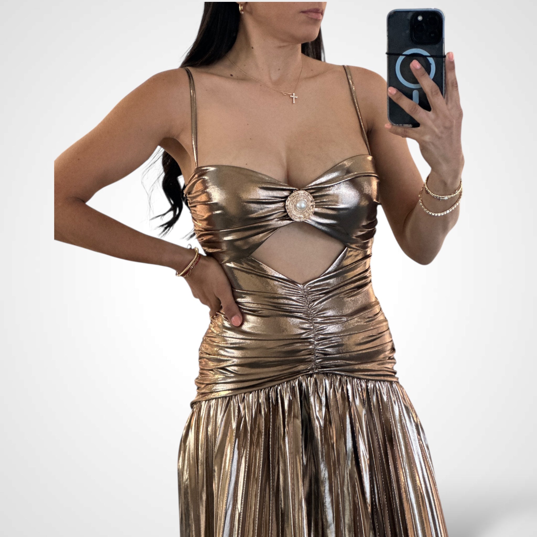 METALLIC MAXI DRESS•-2