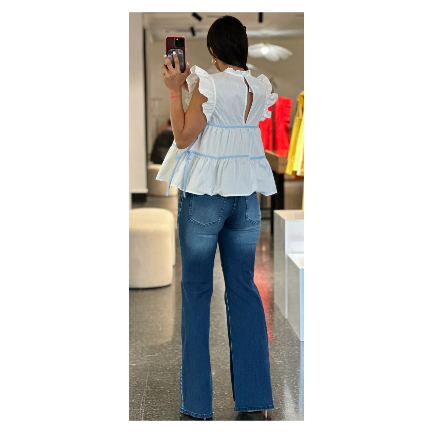 OFF WHITE NECKLINE RUFFLE TOP