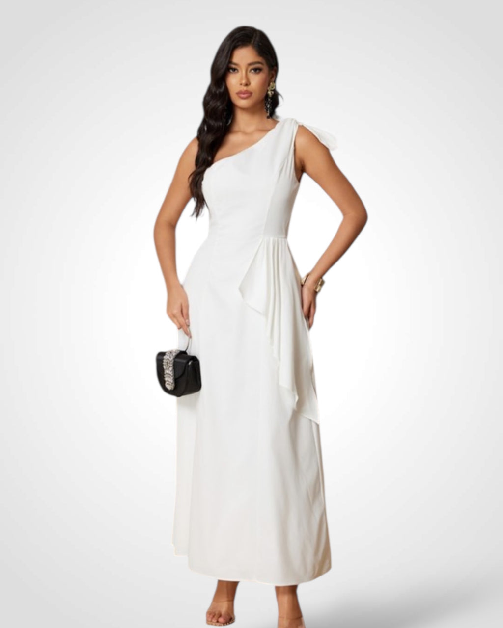 One Shoulder Solid Color Mid Dress