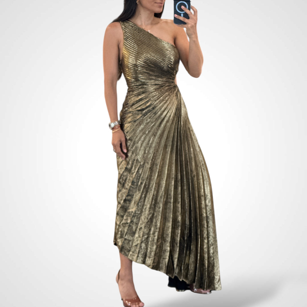 Black-Gold Metallic Pleated One S Dress
