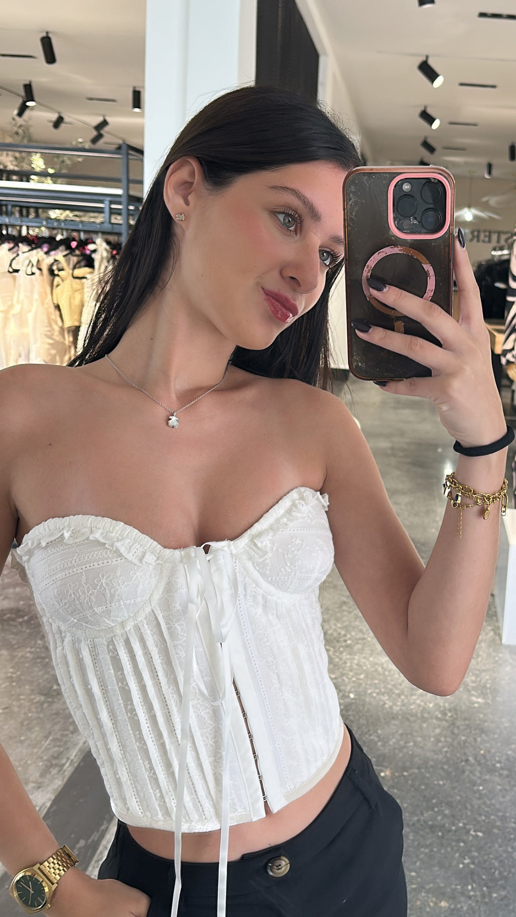 White Eyelet Corset Style Crop Top