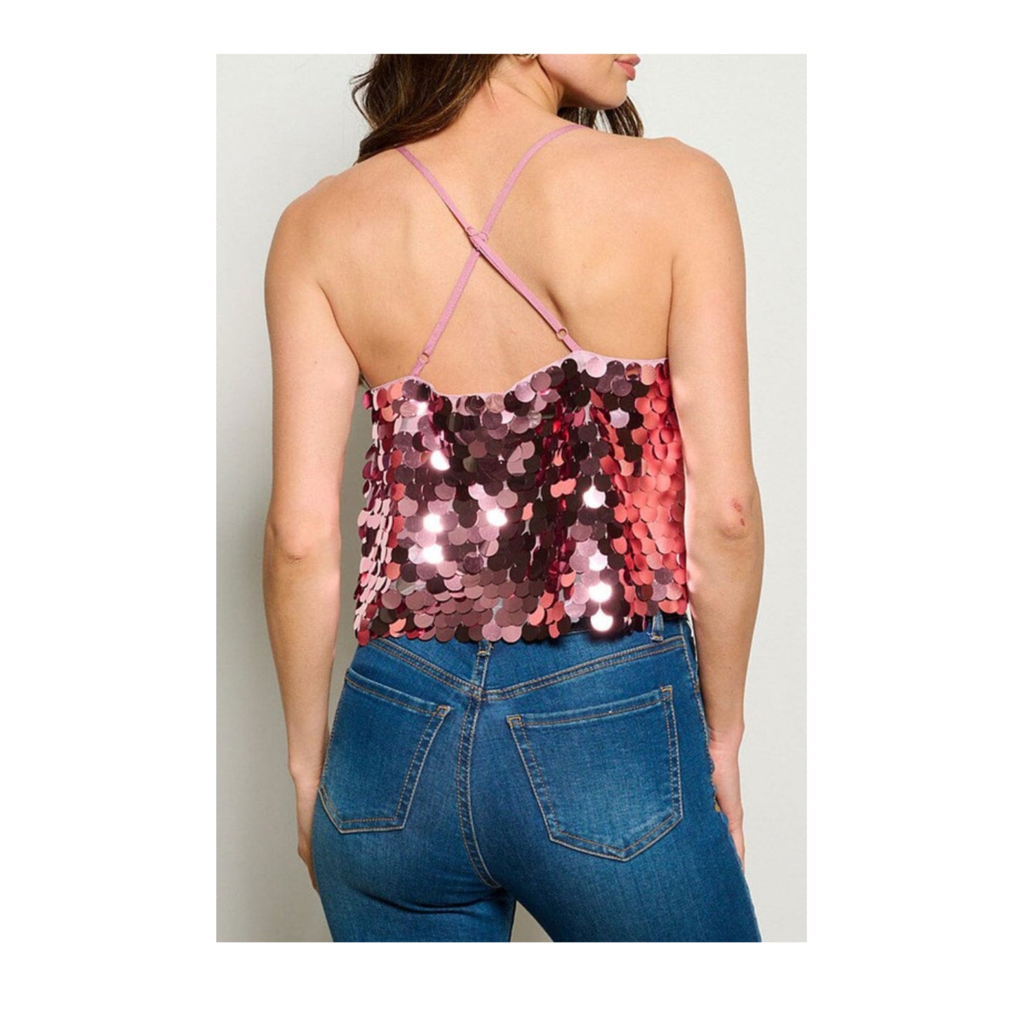 SLEEVELESS OPEN BACK SEQUINS TANK TOP