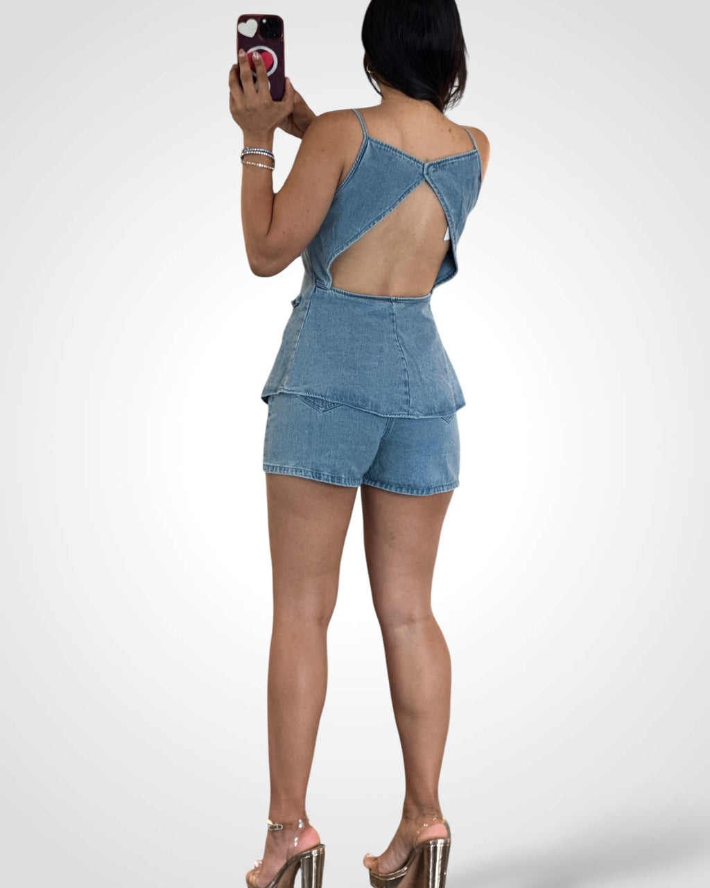 Denim Short Set Detail Silver