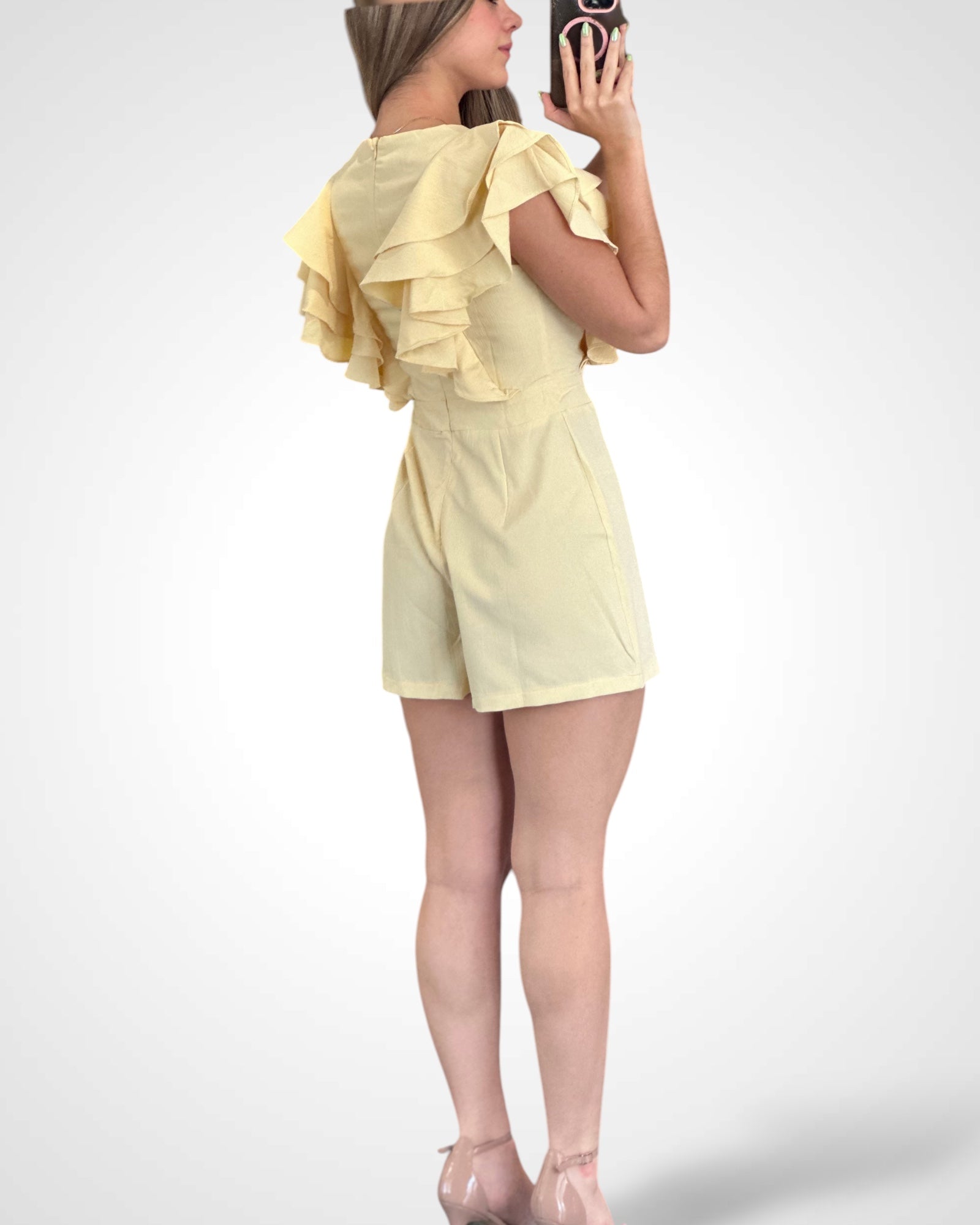 RUFFLED SLEEVES DETAILED WOVEN ROMPER