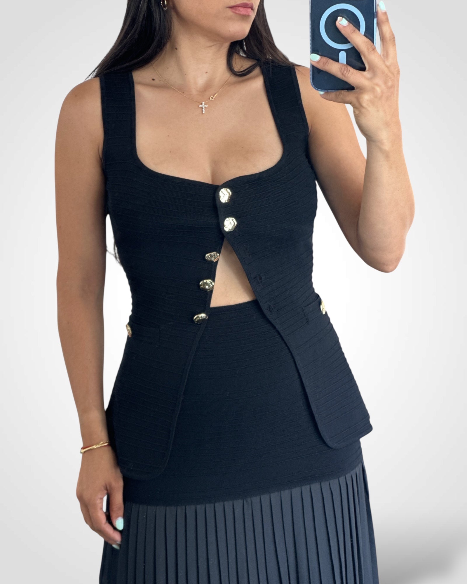 BLACK RIBBED SKIRT SET