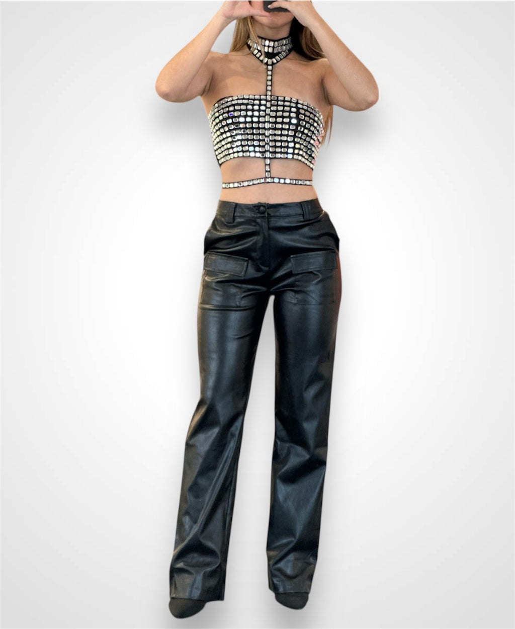 SPARKING RHINESTONE HALTER NECK CROP TOP