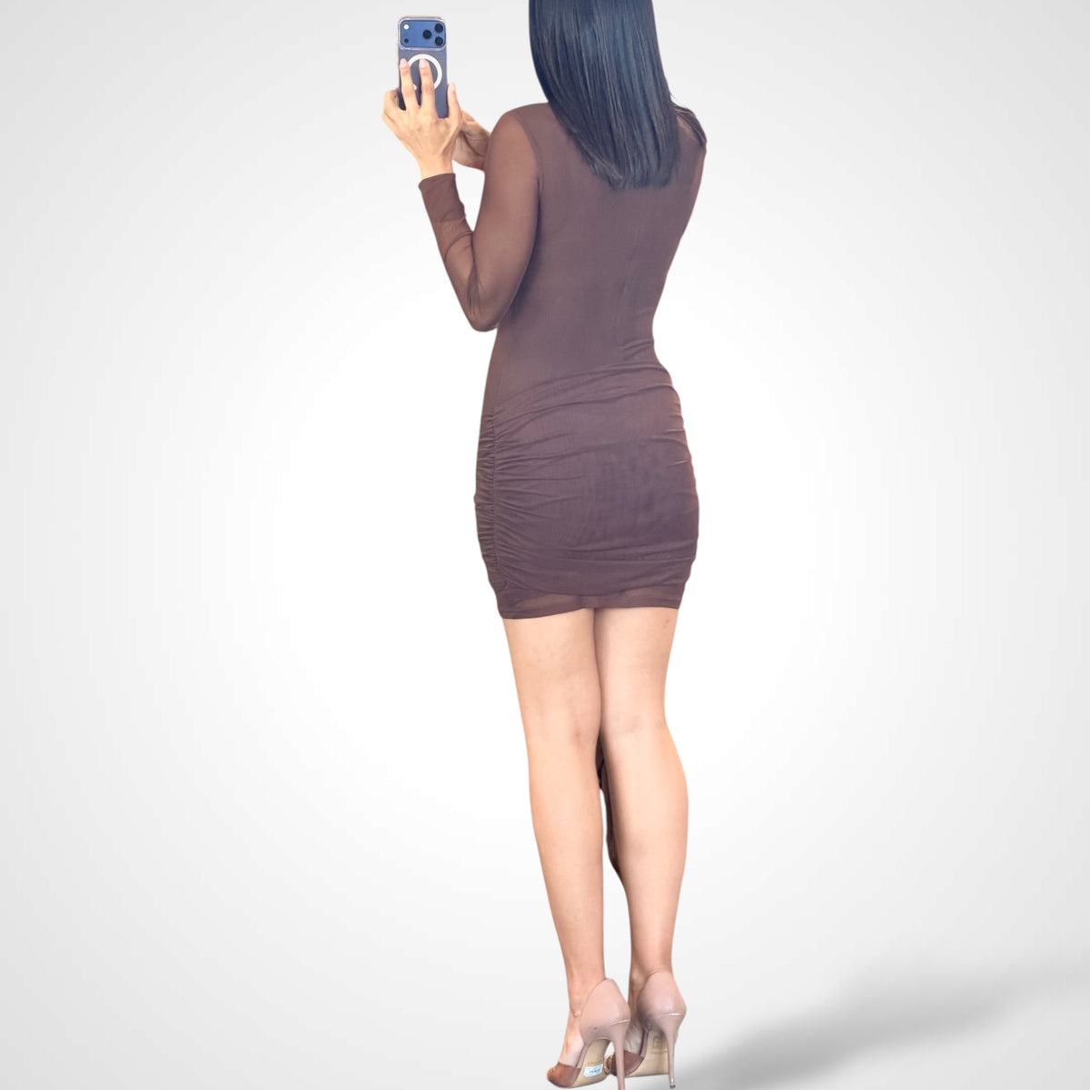 Mocha Drape Mini Dress-3