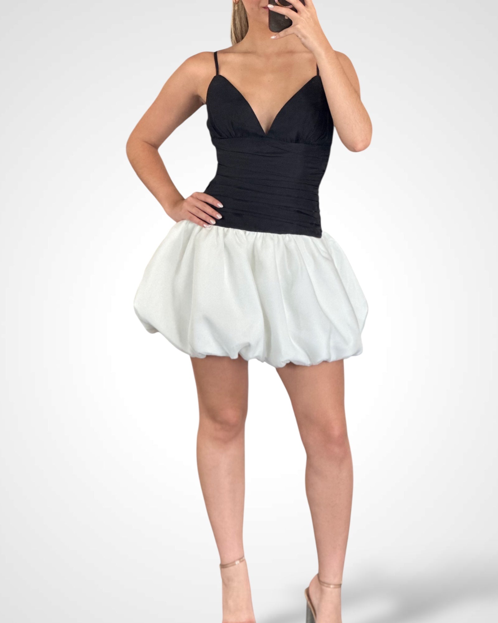 2tone Ruched Bubble Dress•-5