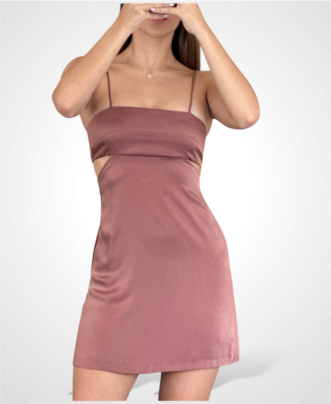 SPAGHETTI STRAP SIDE CUT-OUT MINI DRESS•