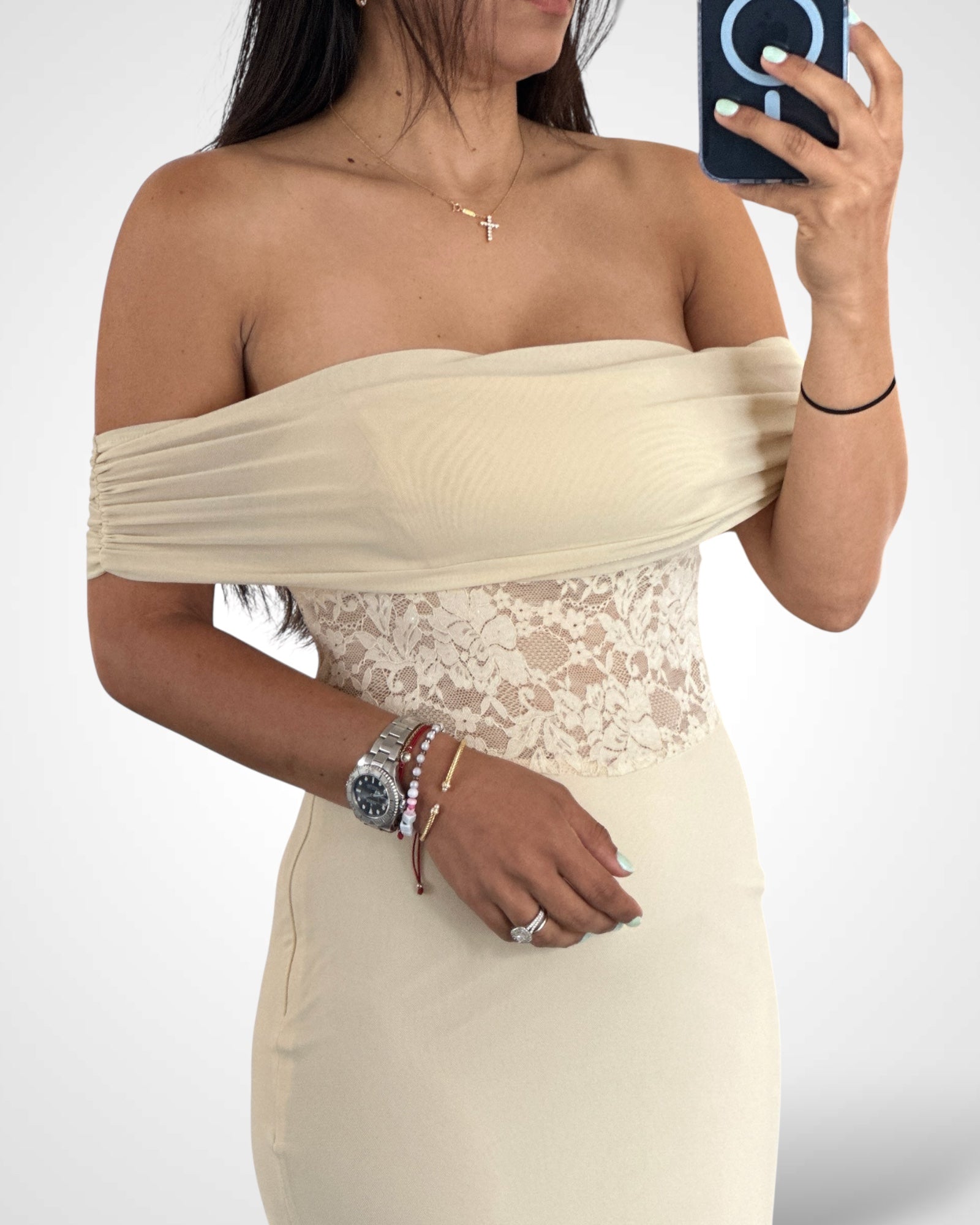 SJQ-Off Shoulder Lace Maxi Dress-2