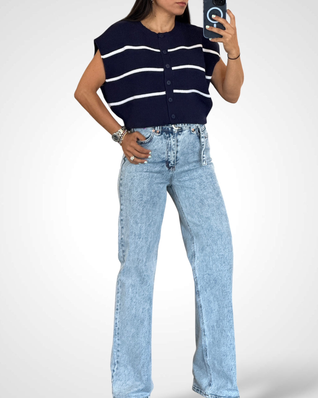 Navy Stripe Knit Vest