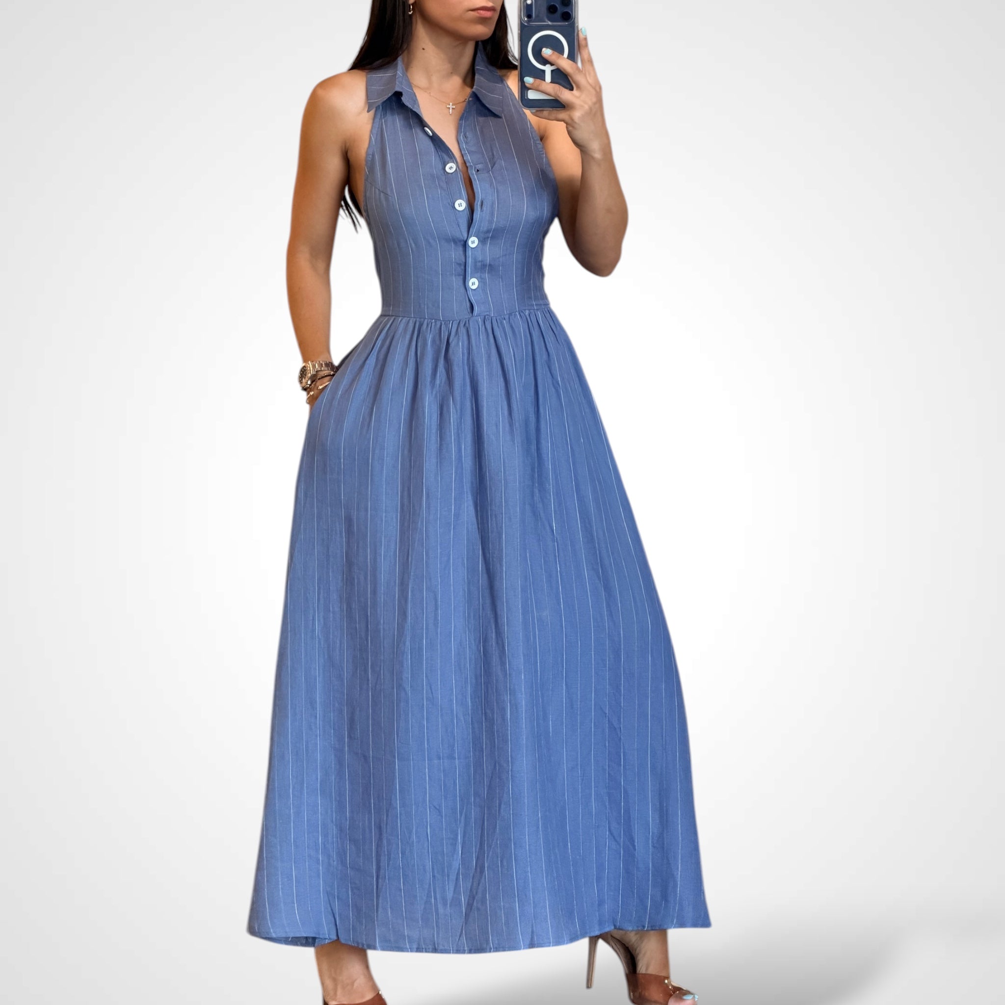 Ava Linen Midi Dress