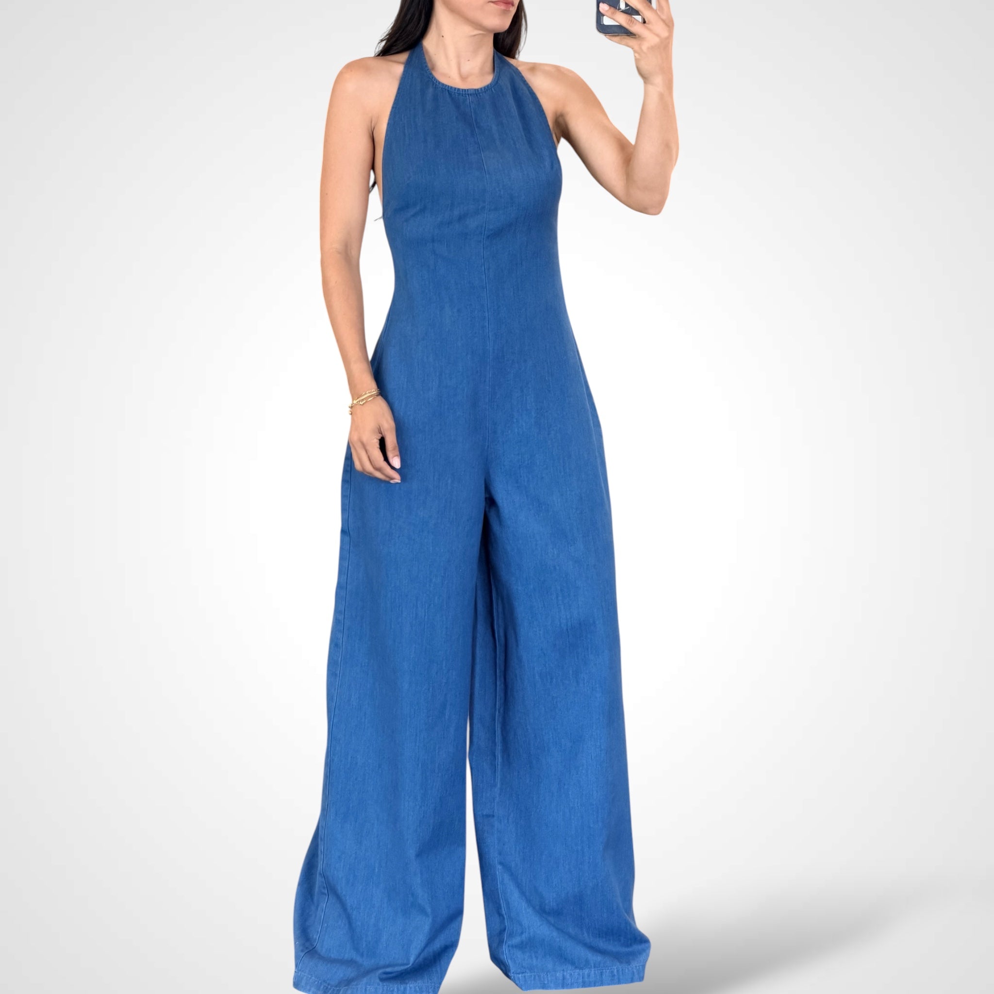 HALTER DENIM JUMPSUIT