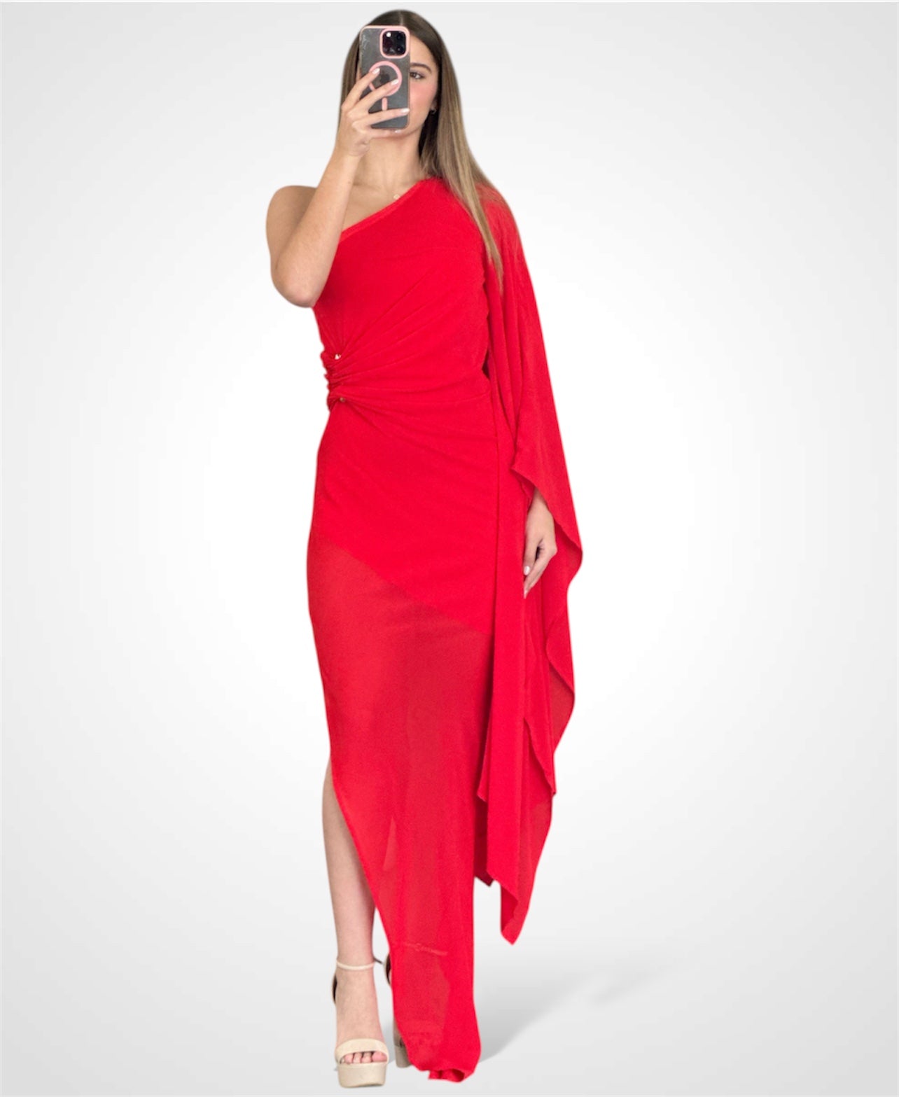 RED GOLD ACCENT ONE/S DRESS•-1
