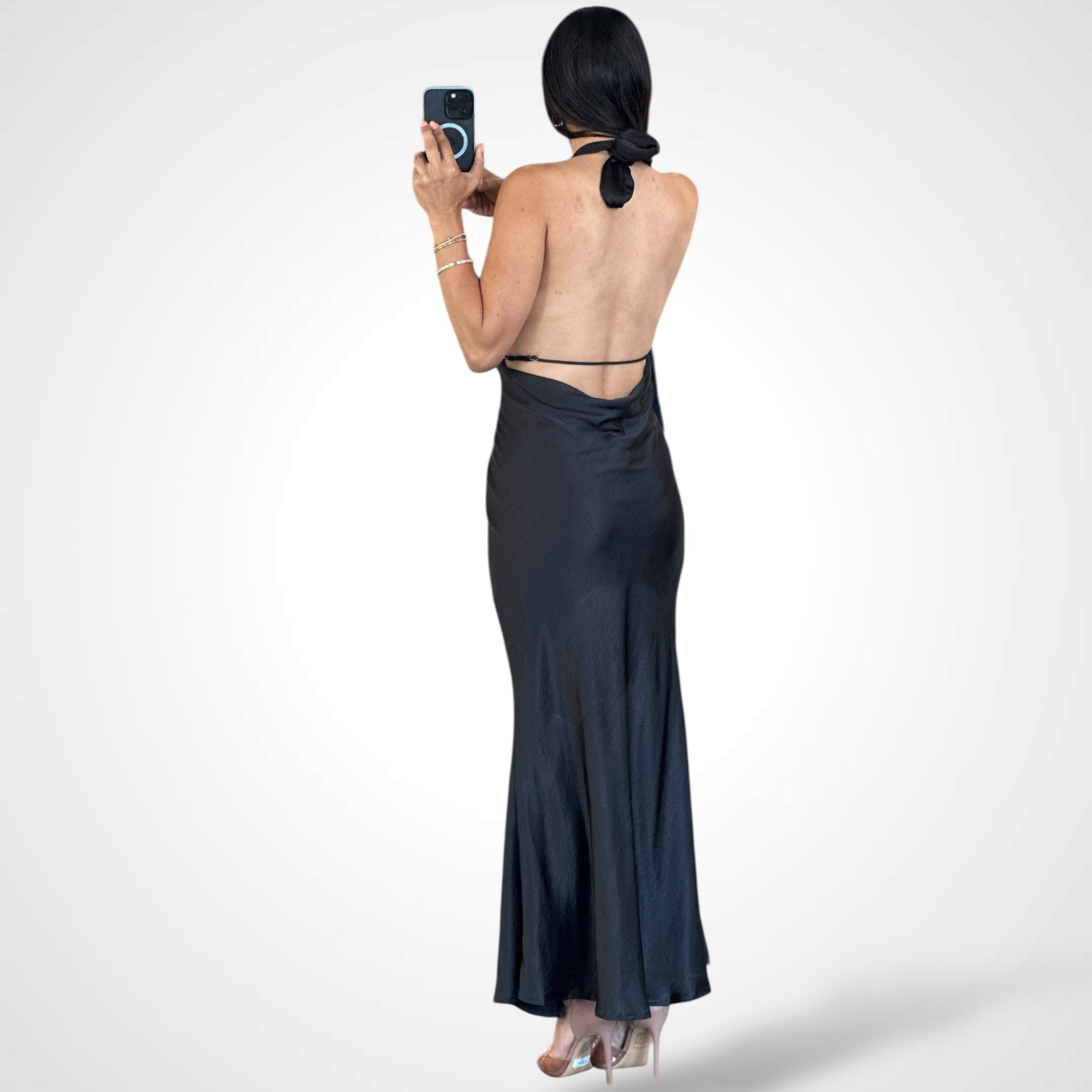 Halterneck Plunging V Neck Maxi Dress